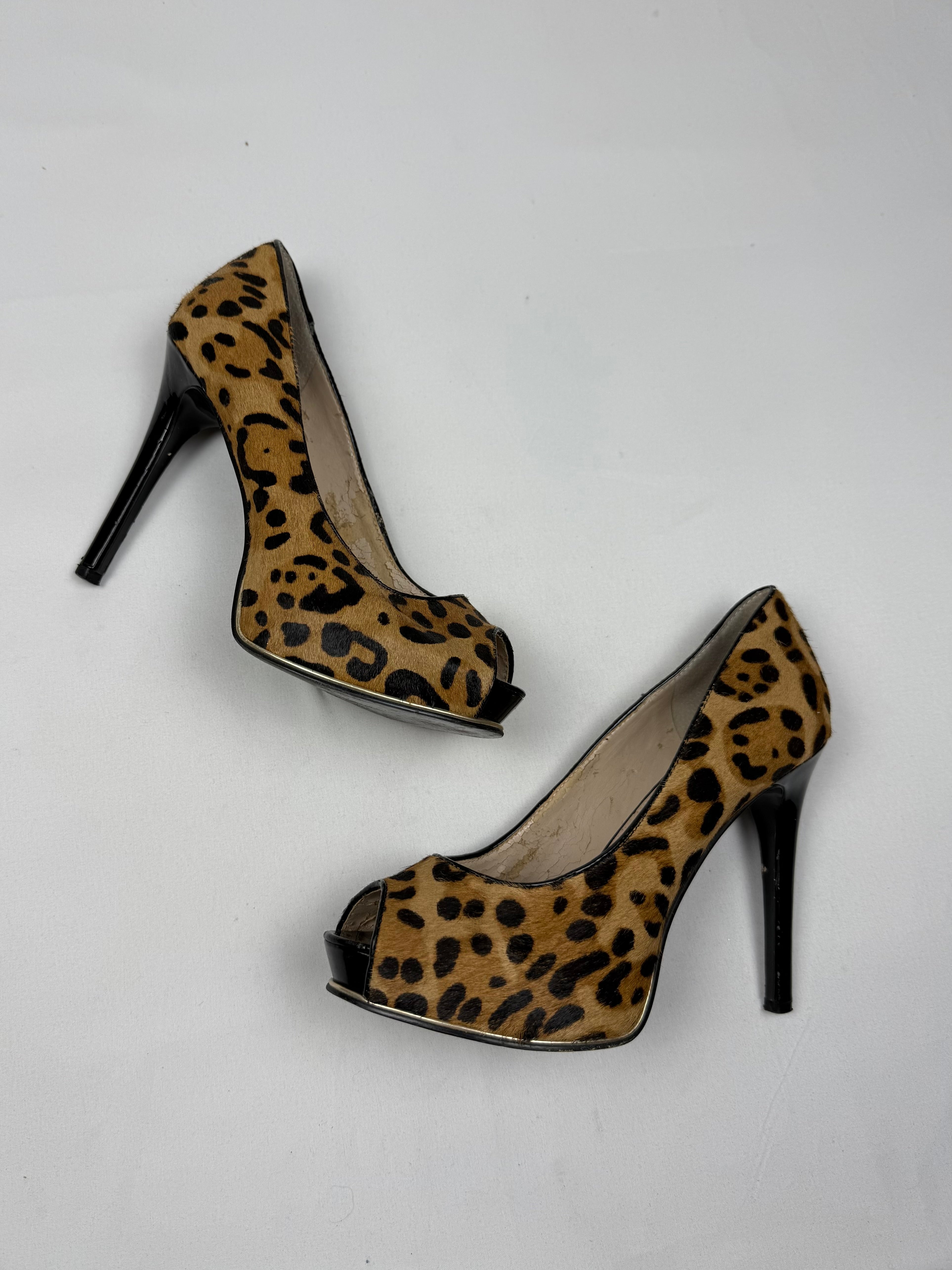 Animal print faux fur open toes heels (38)