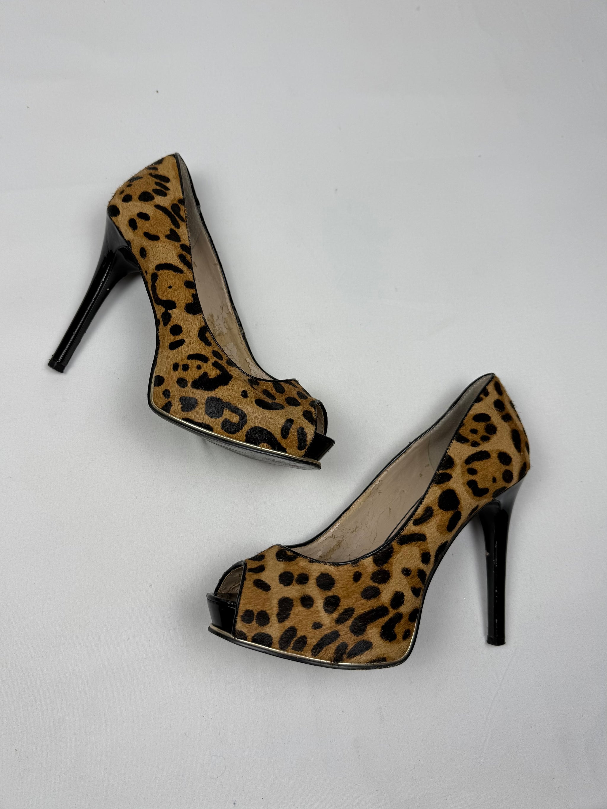 Animal print faux fur open toes heels (38)