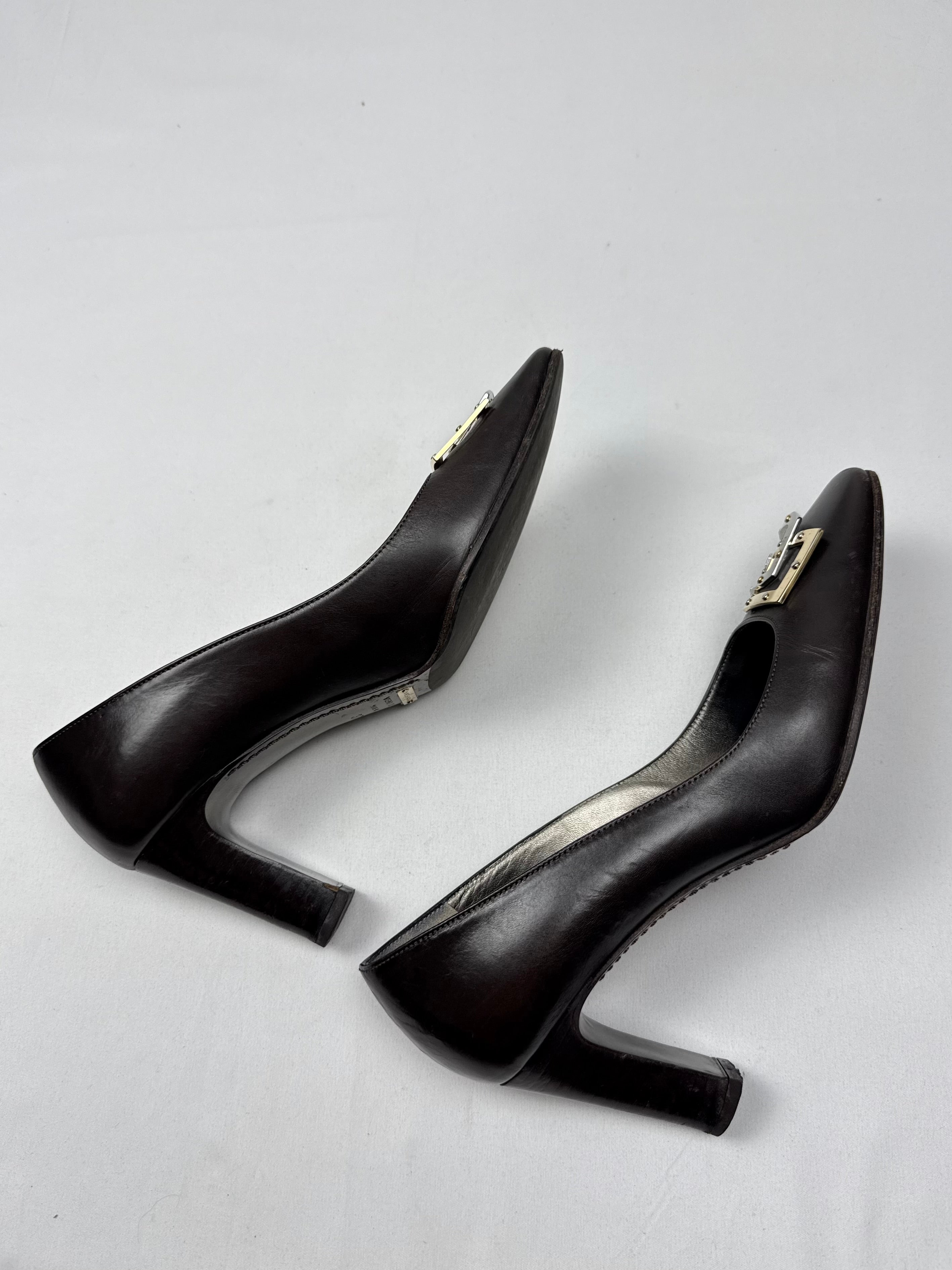 Brown leather square toes heels (37)
