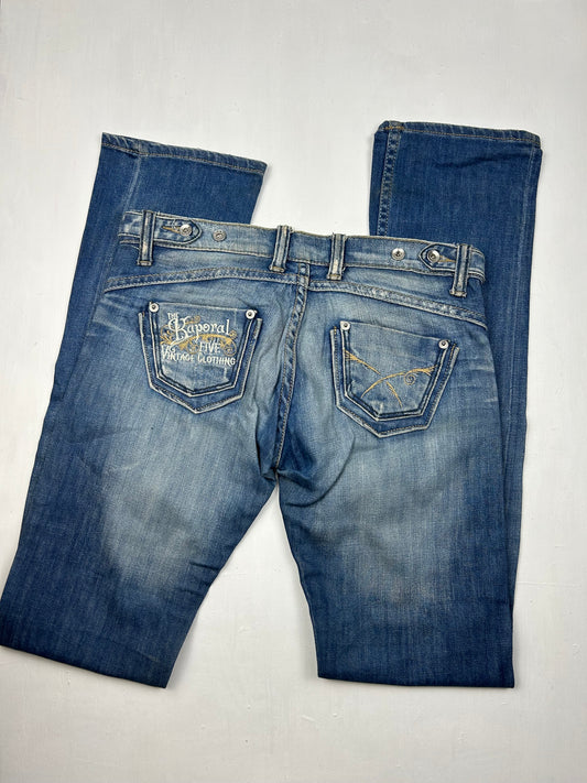 Blue denim low rise straight legs pants (S)