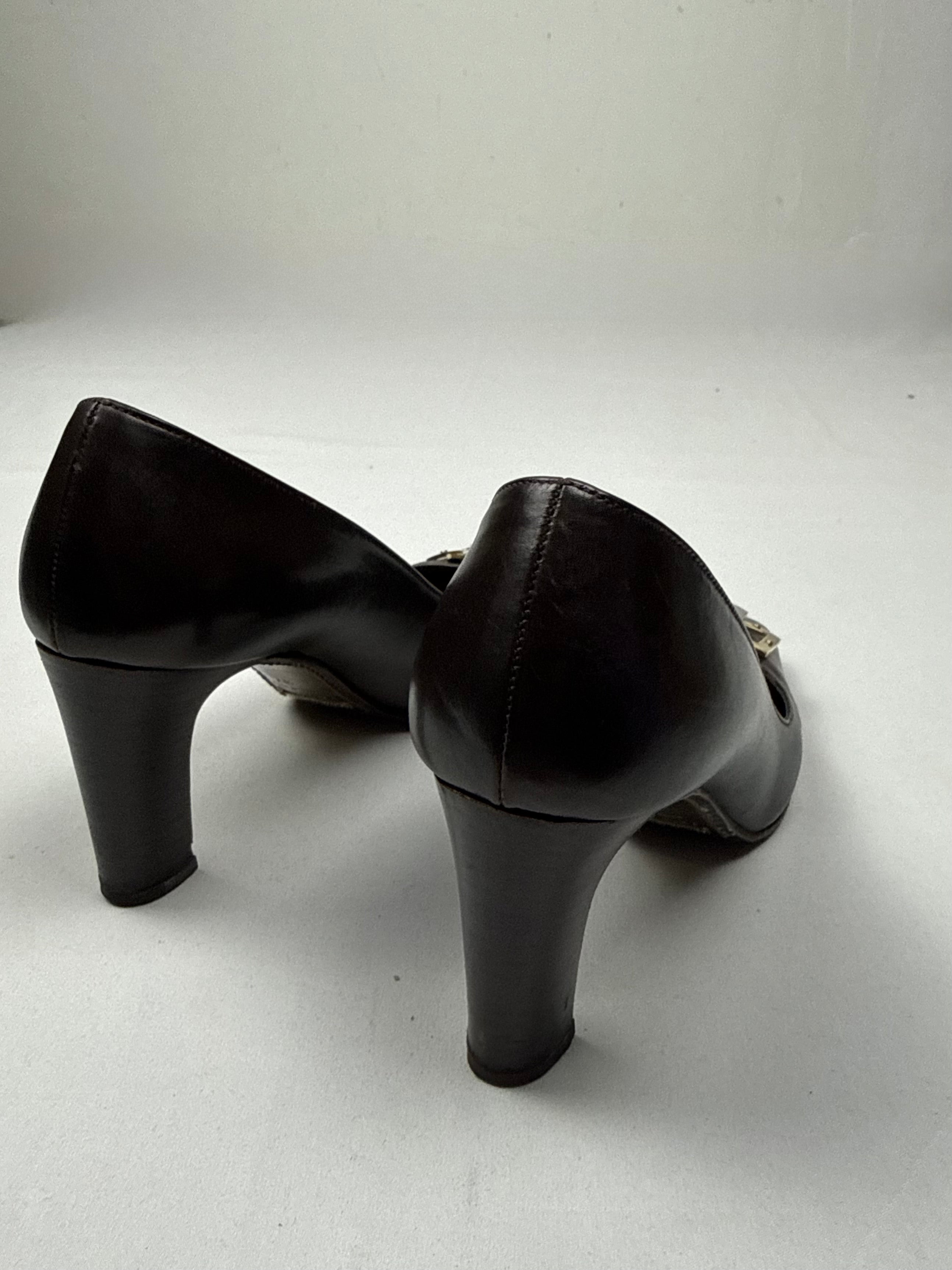 Brown leather square toes heels (37)