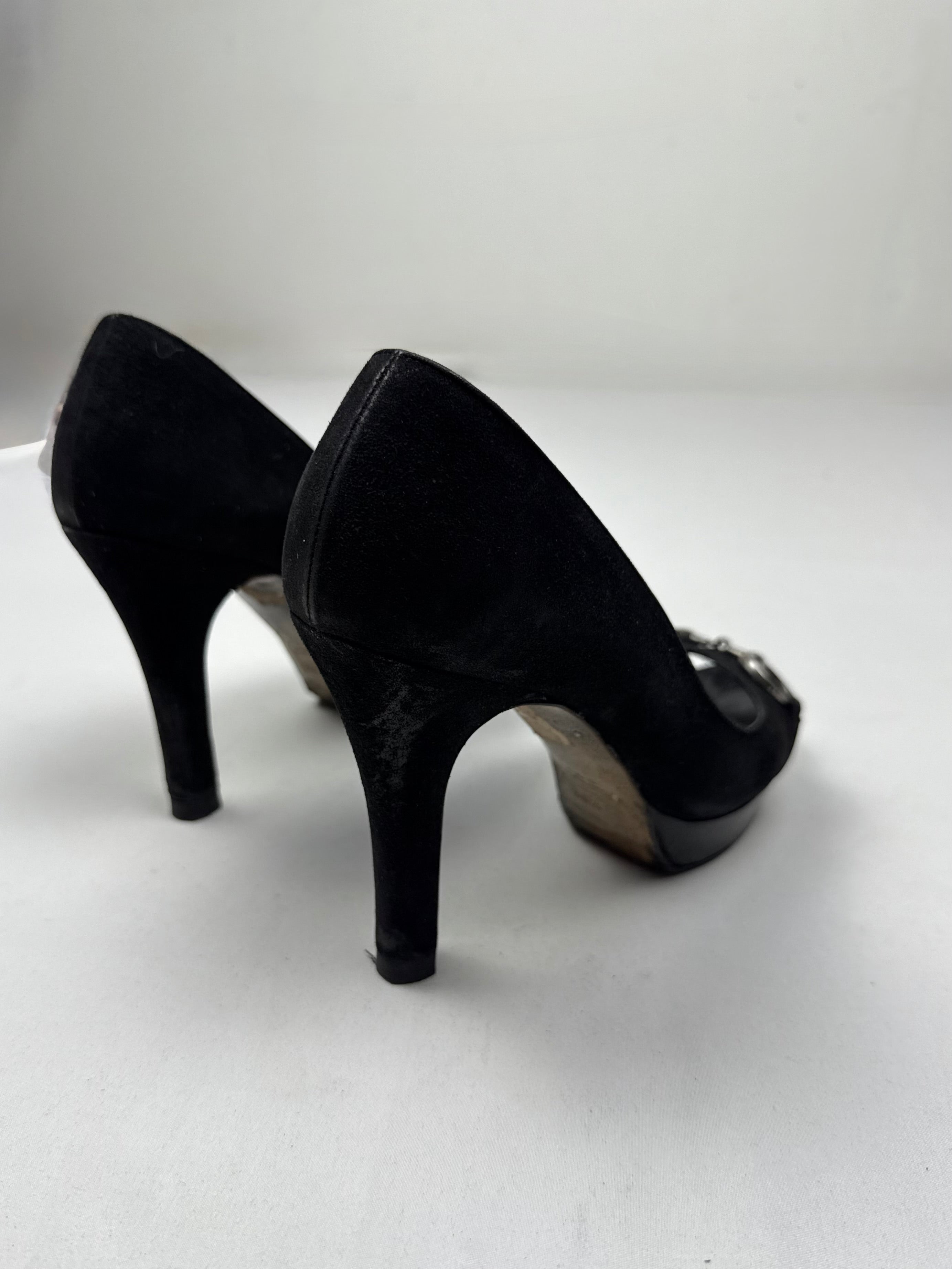 Black velvet open toes heels (36.5)