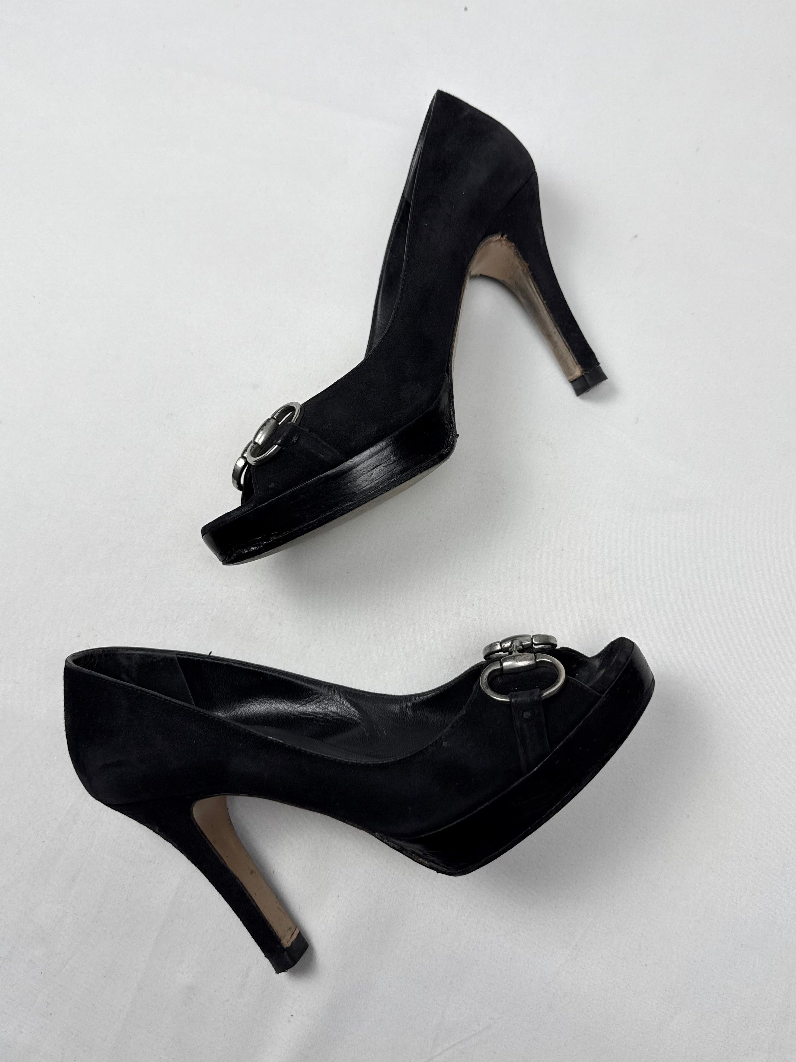 Black velvet open toes heels (36.5)