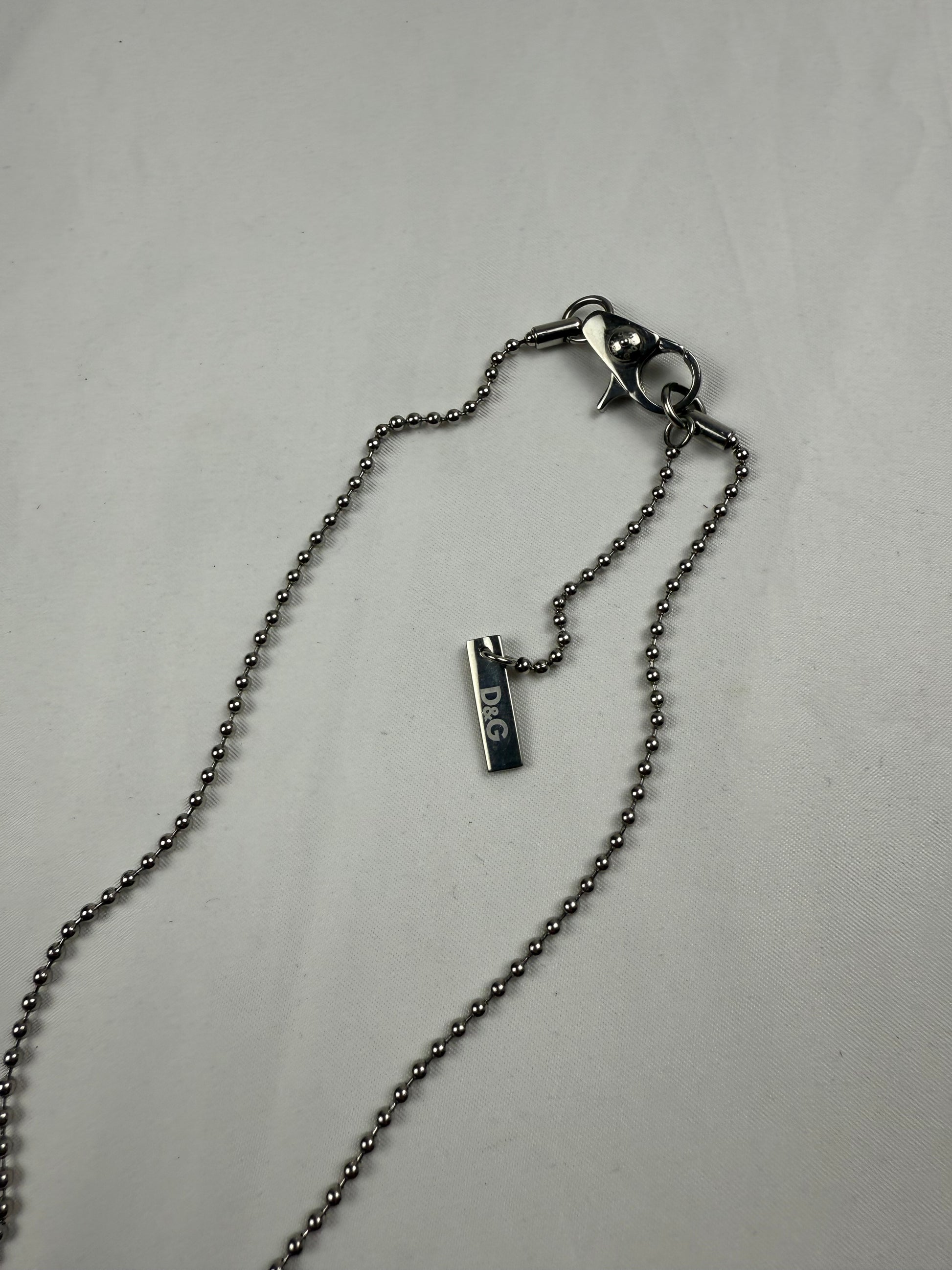 Silver stainless steel rhinestones logo necklace