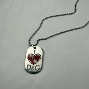 Silver stainless steel rhinestones logo necklace