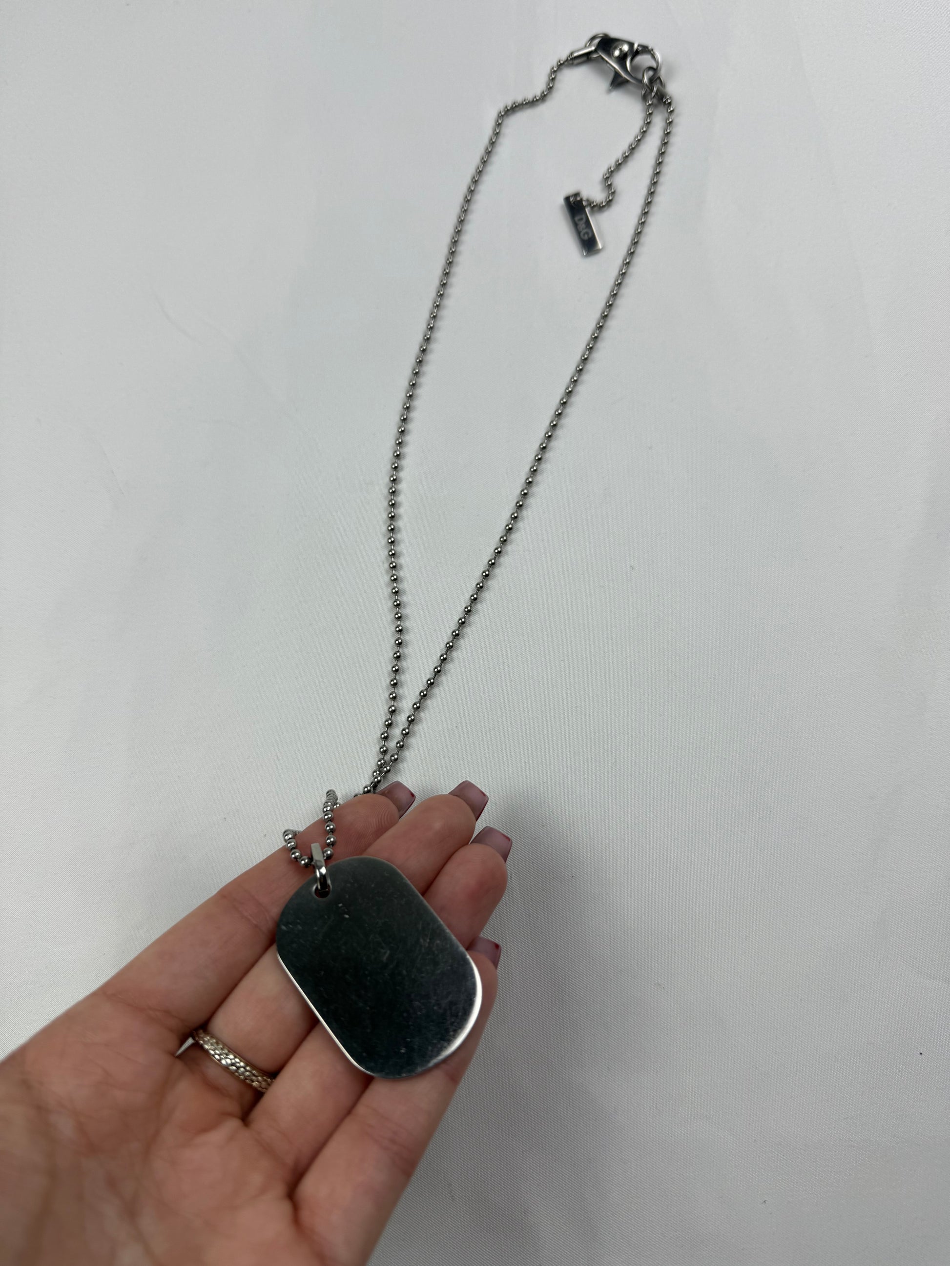 Silver stainless steel rhinestones logo necklace