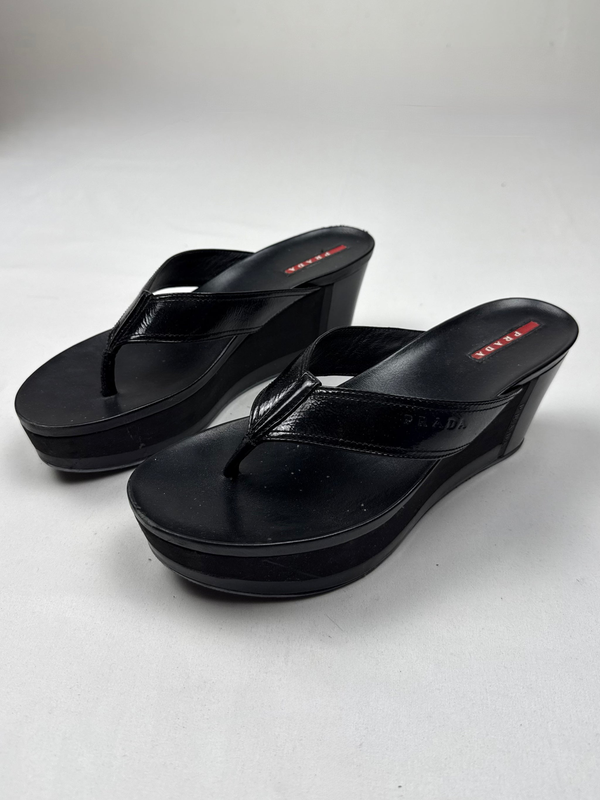 Black thongs wedge heels mules (40)