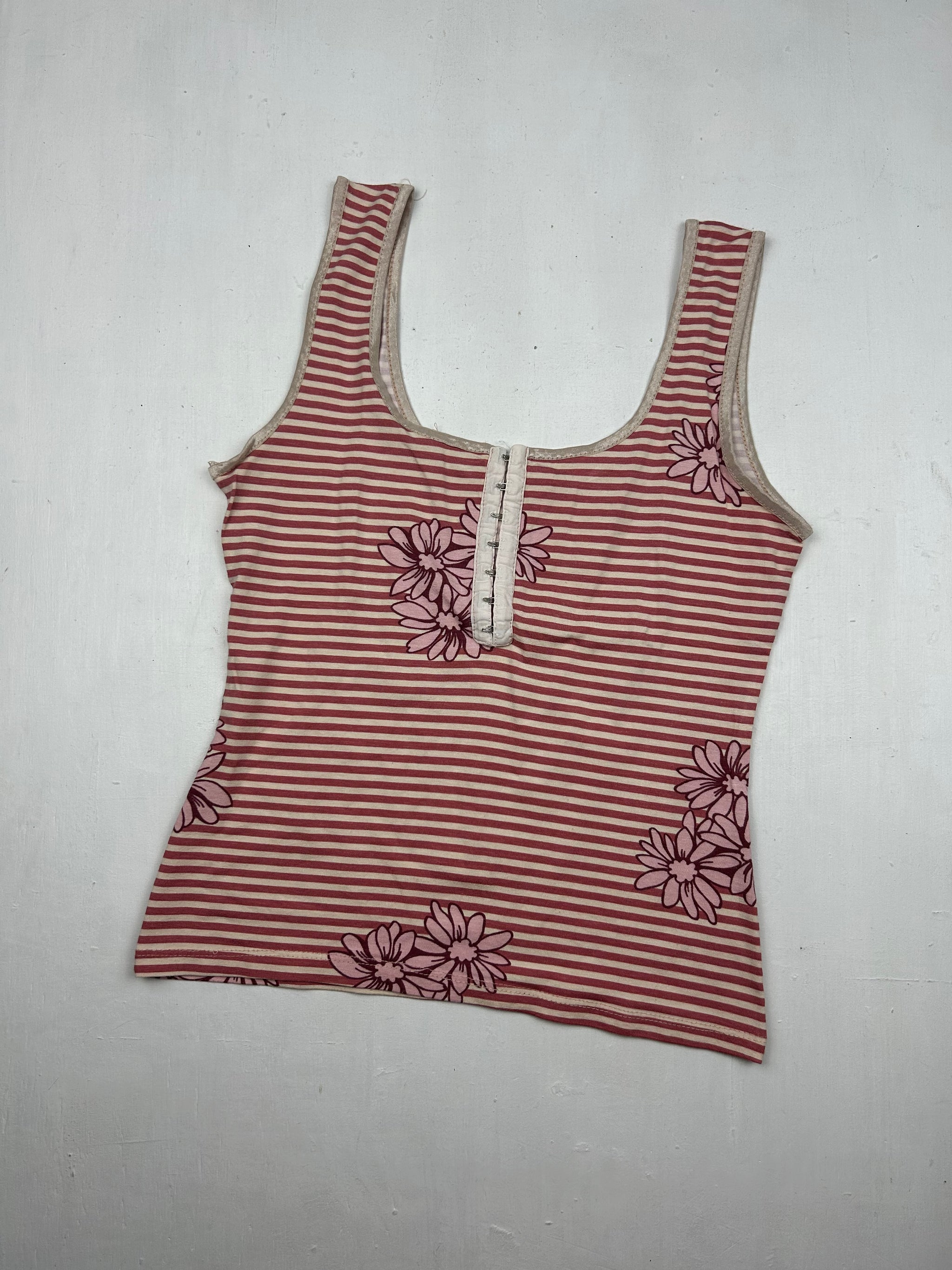 Pink striped corset floral cami top (S)