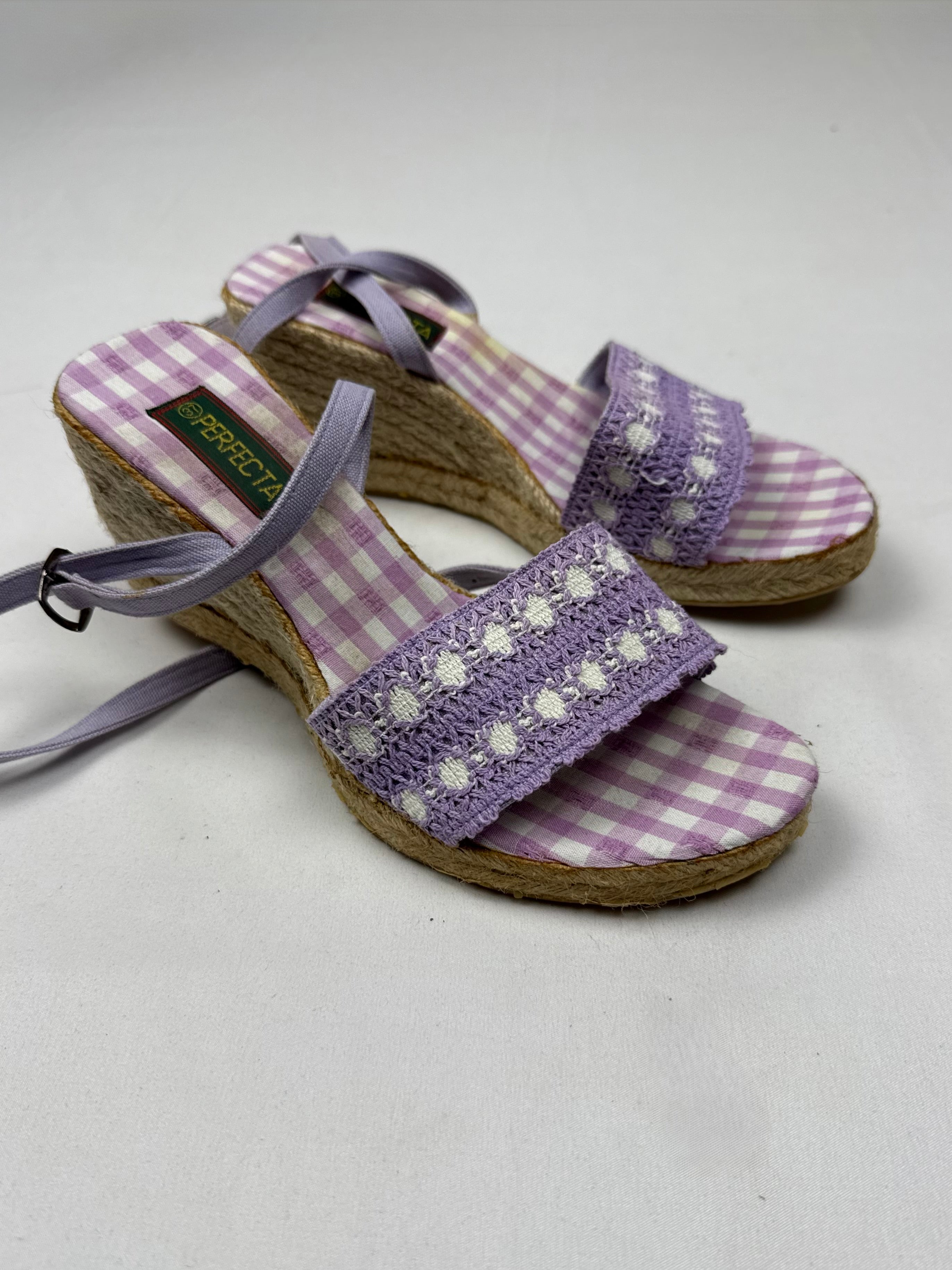 Lilac check print wedge heels (37)