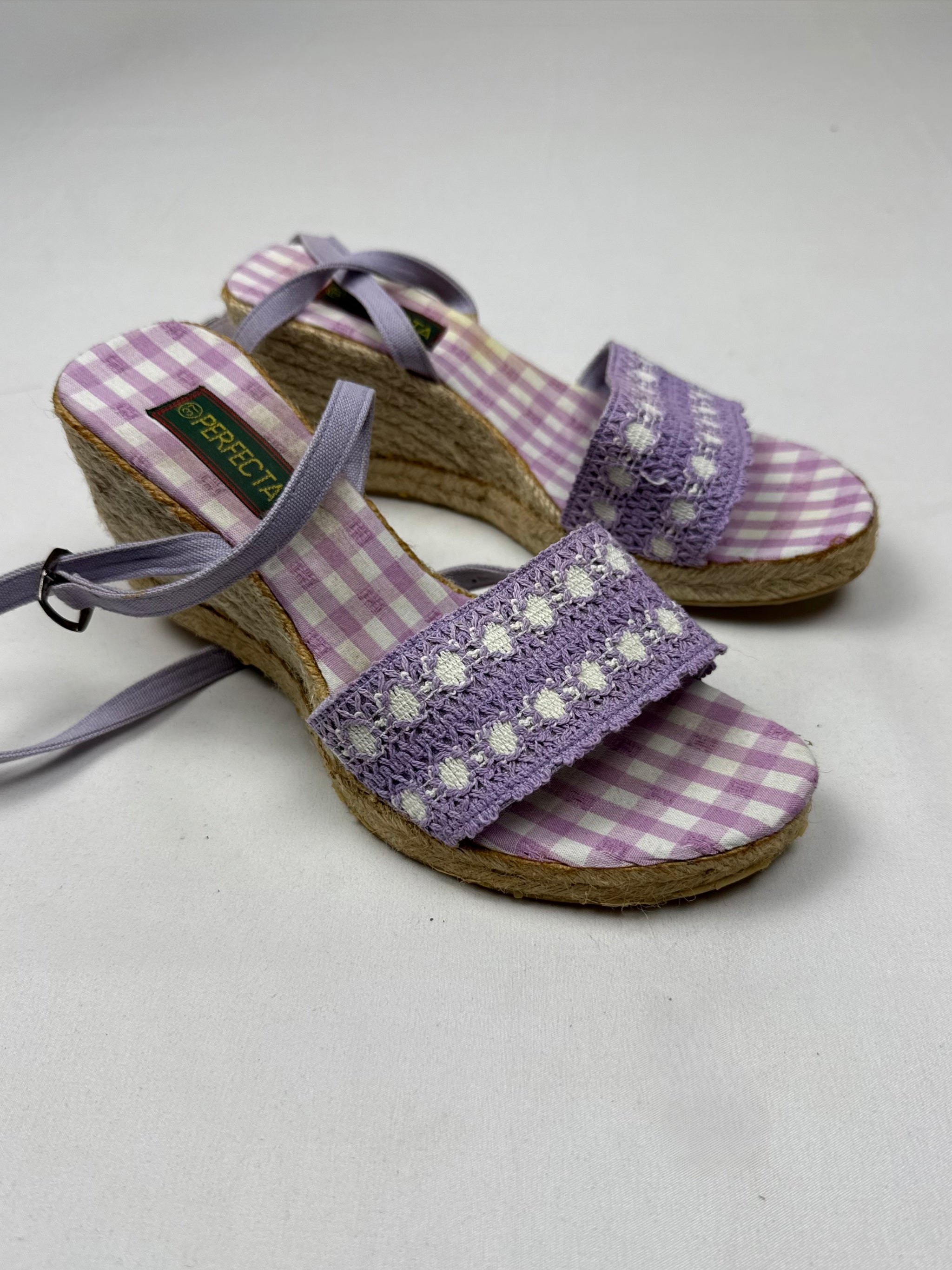 Lilac check print wedge heels (37)
