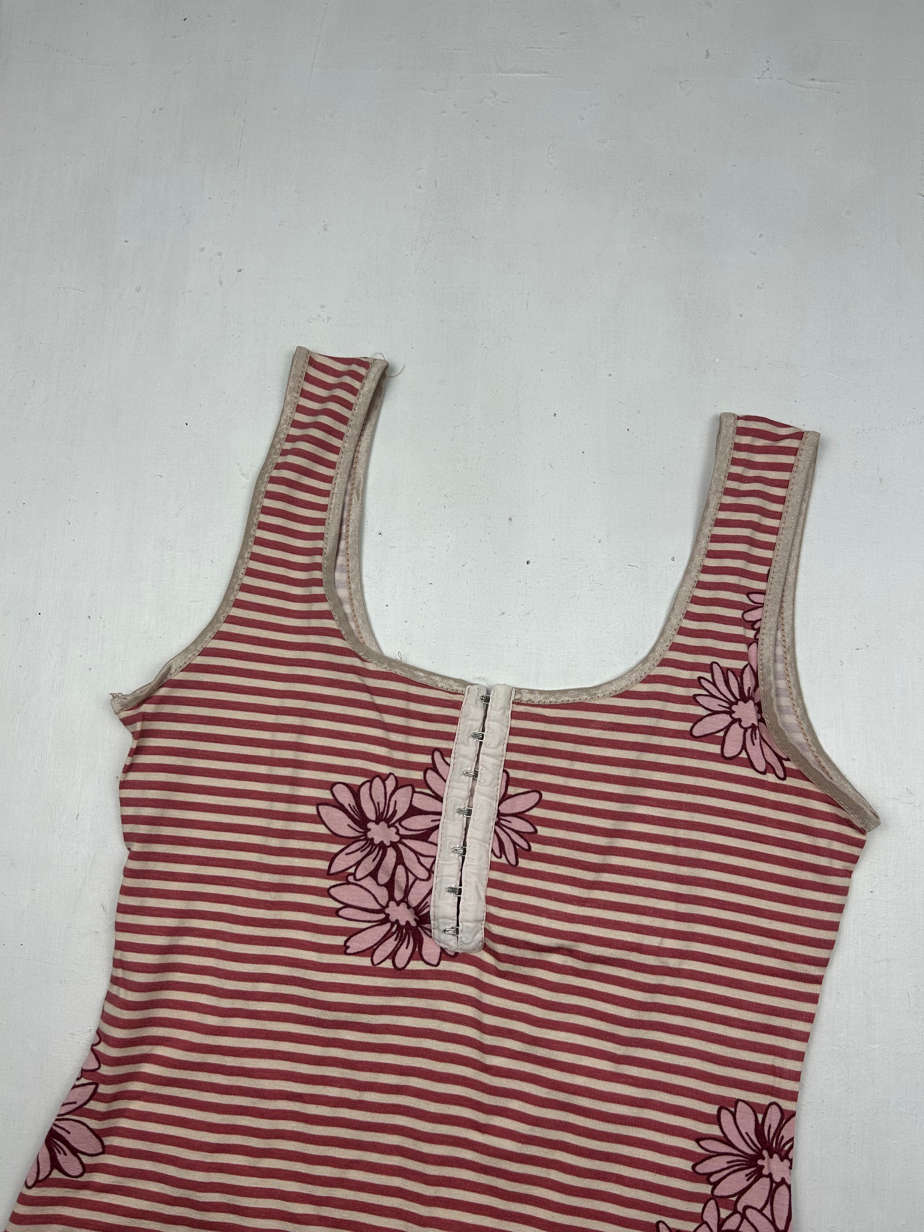 Pink striped corset floral cami top (S)