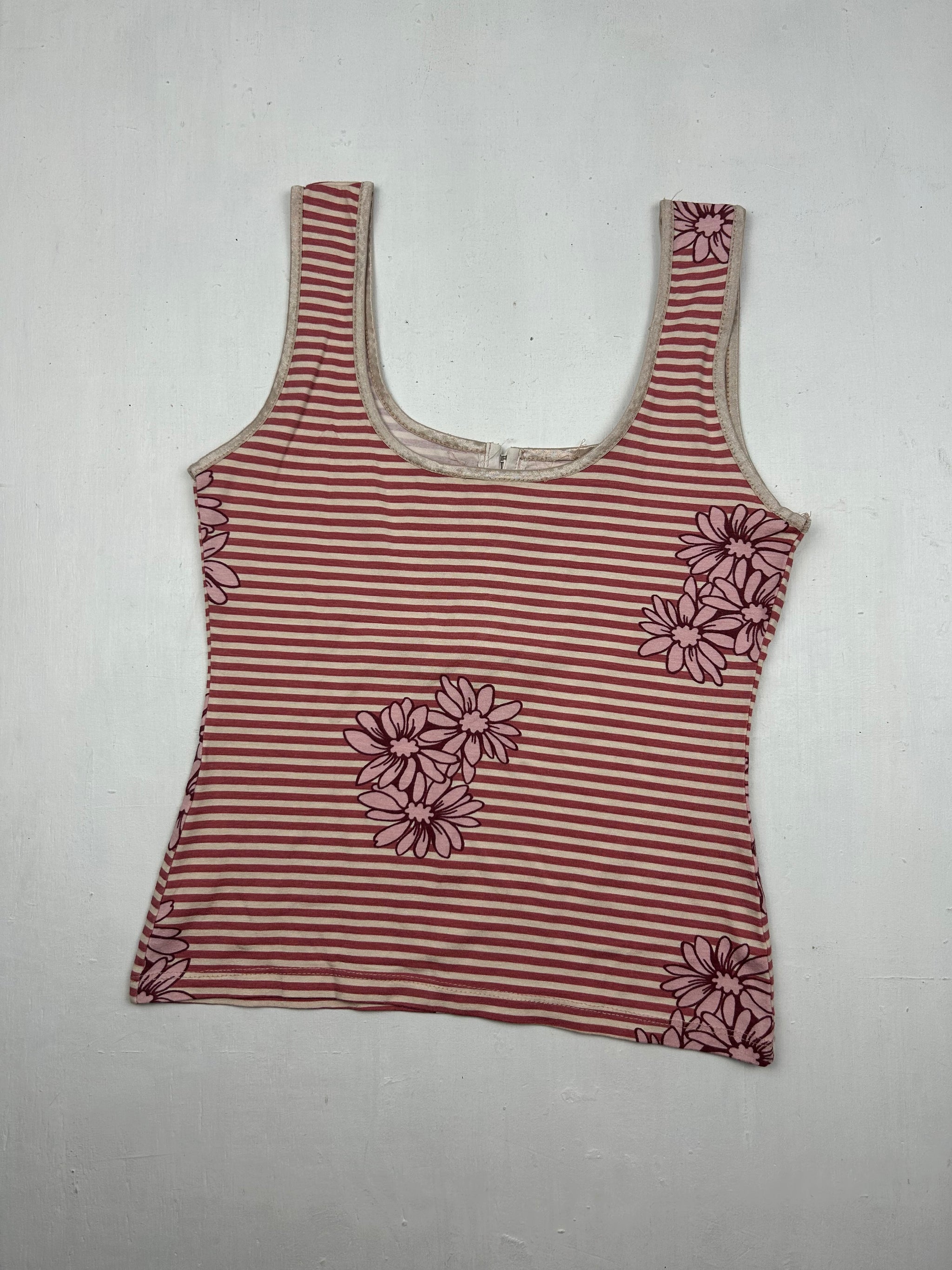 Pink striped corset floral cami top (S)