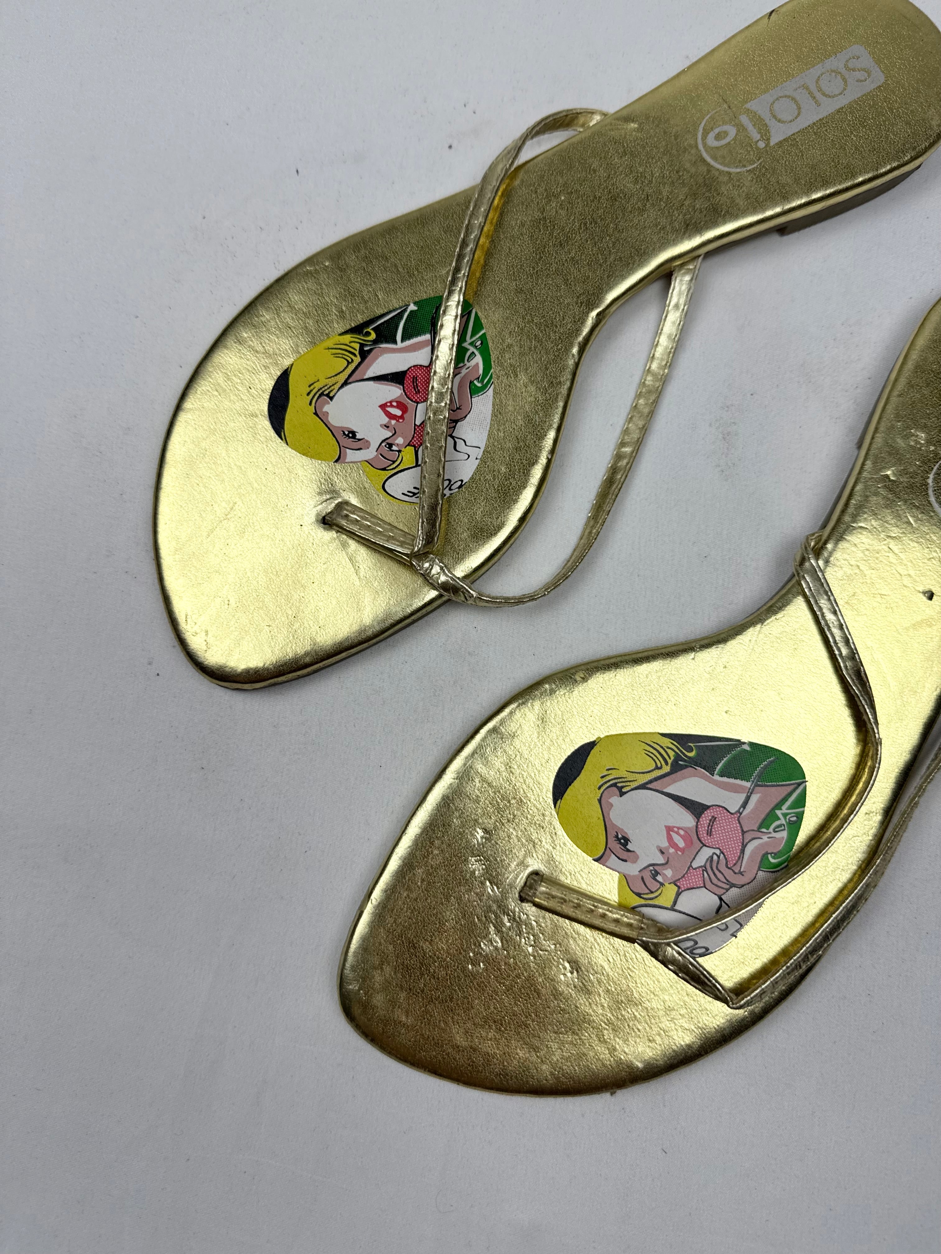 Gold flip flops thongs mules (38)