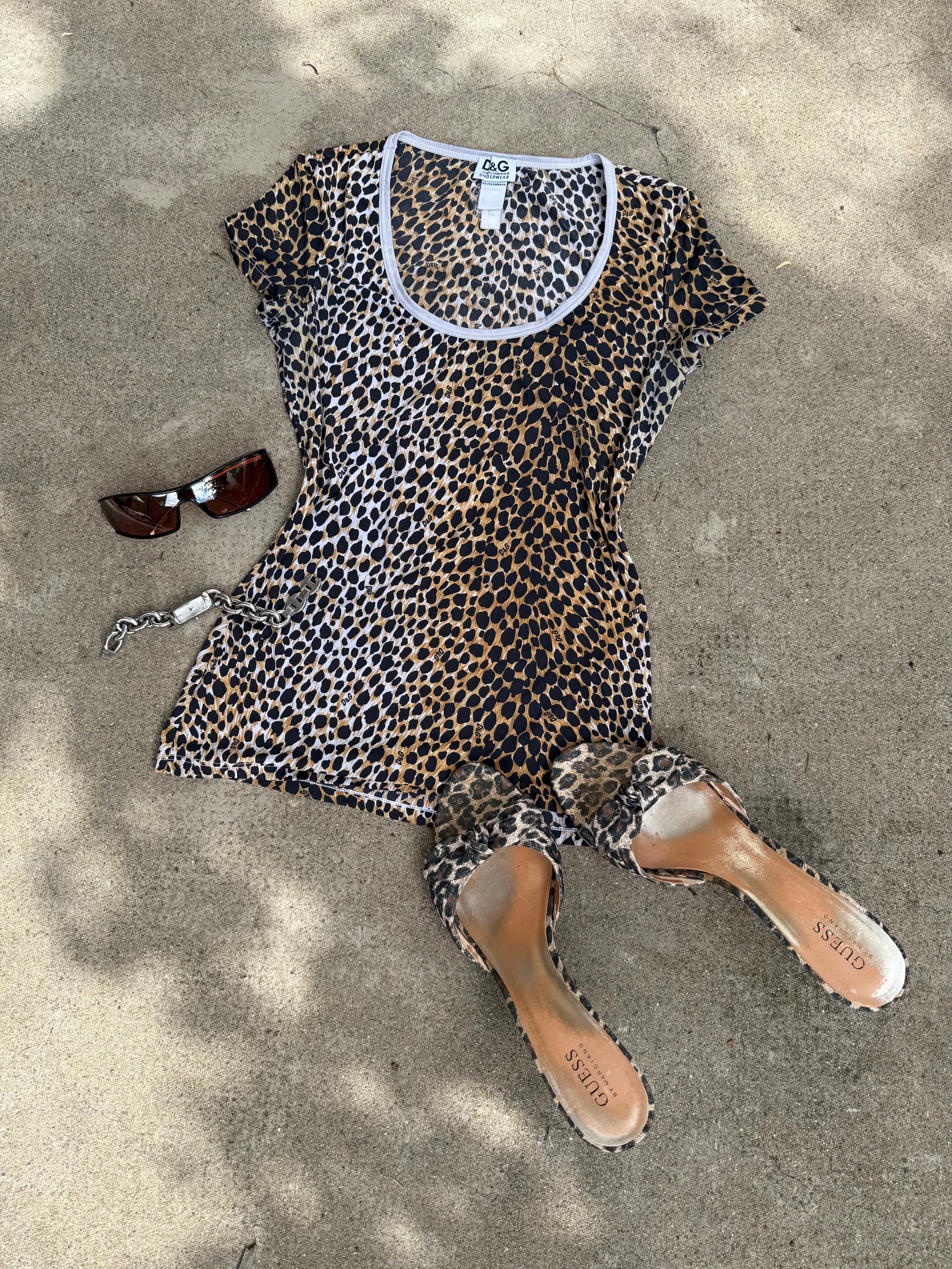 Animal print beige lycra tight fit tee (S)