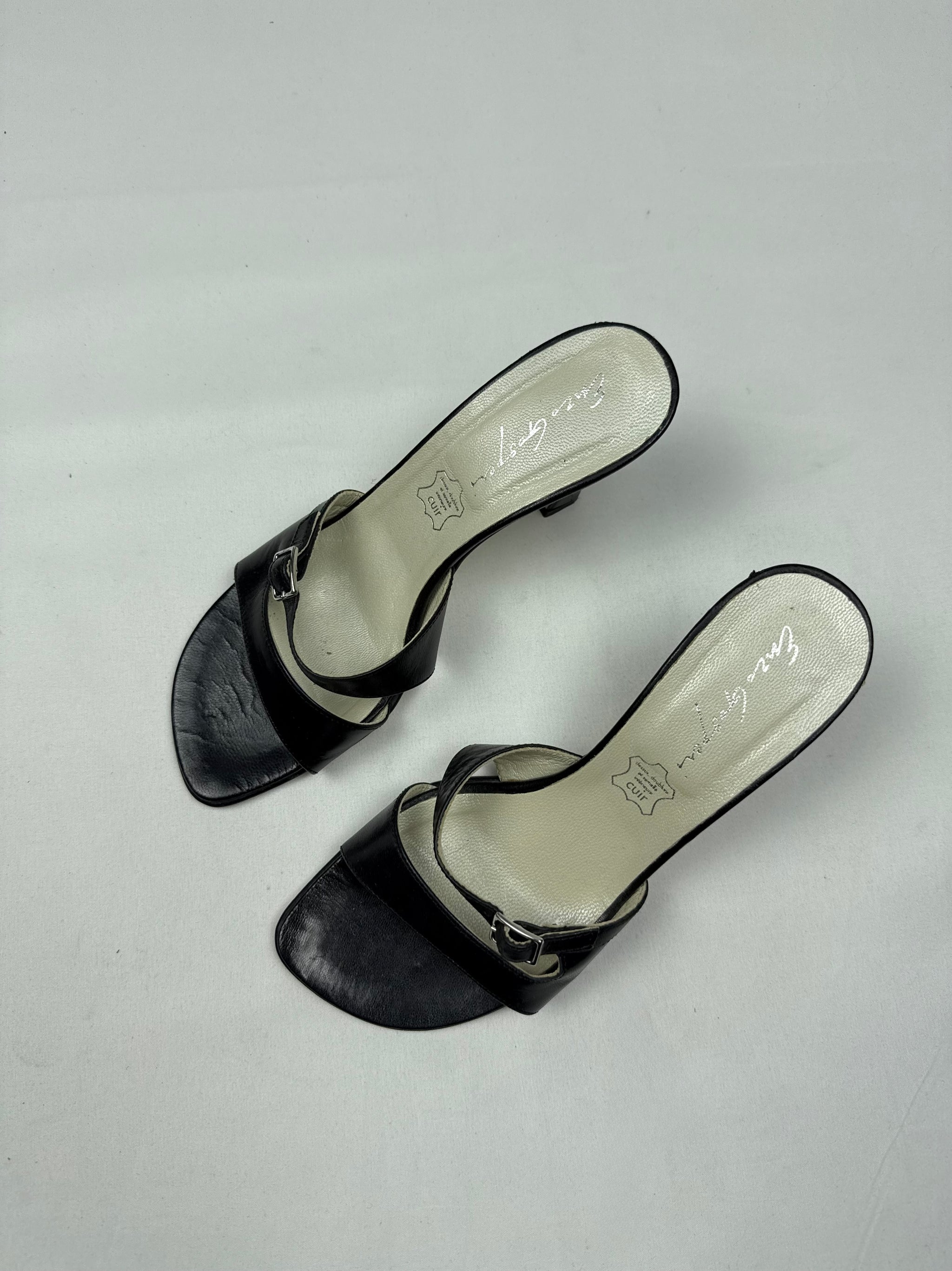 Black real leather mules heels (36)