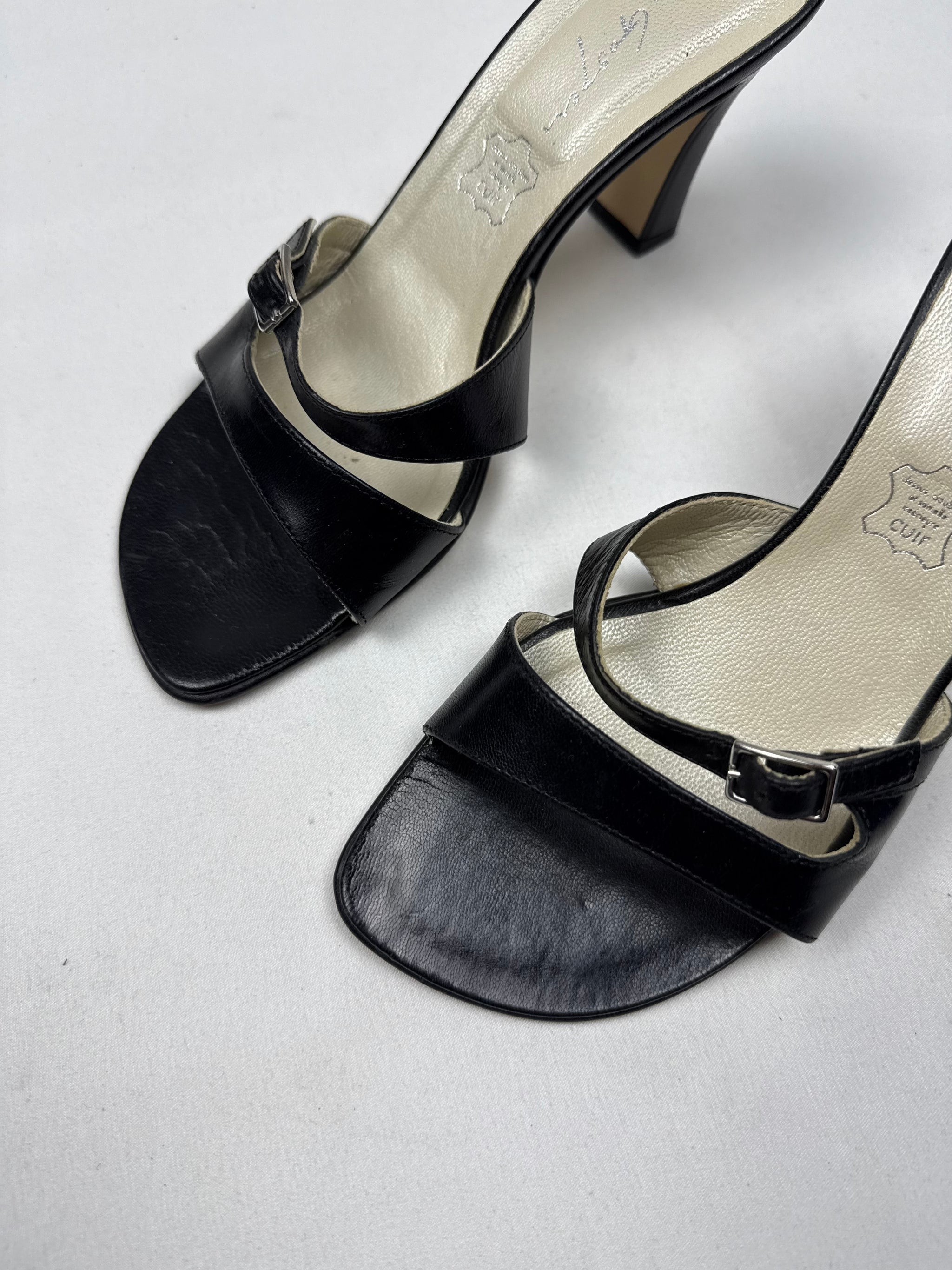 Black real leather mules heels (36)
