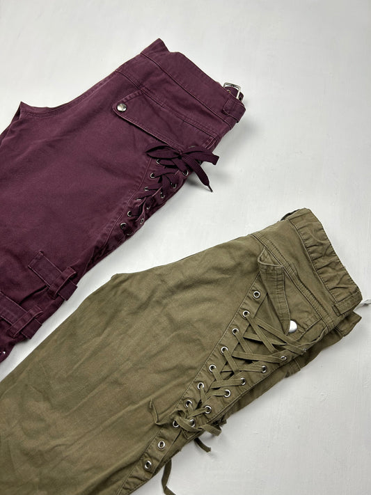 Lace up low rise utility pants