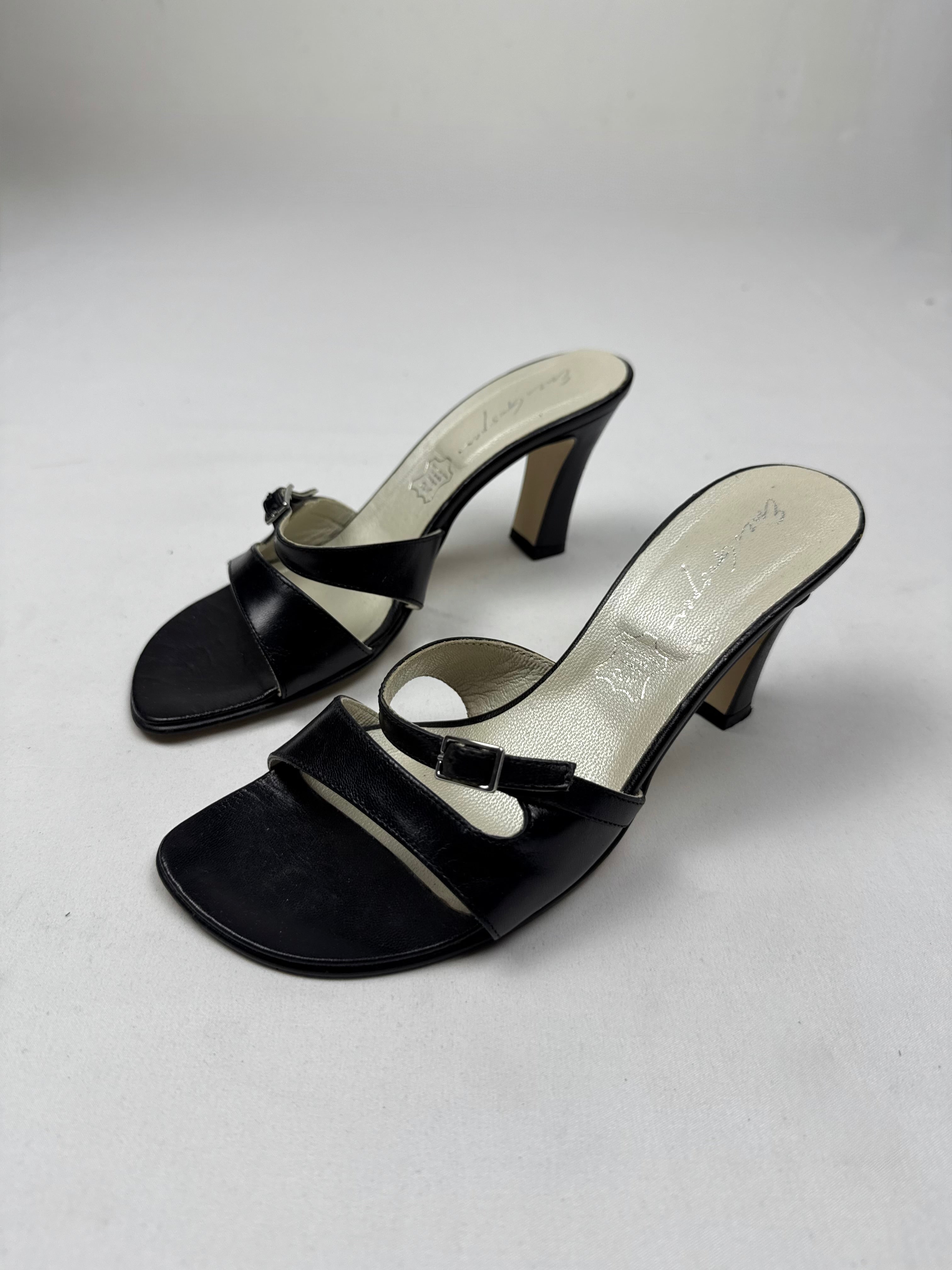 Black real leather mules heels (36)