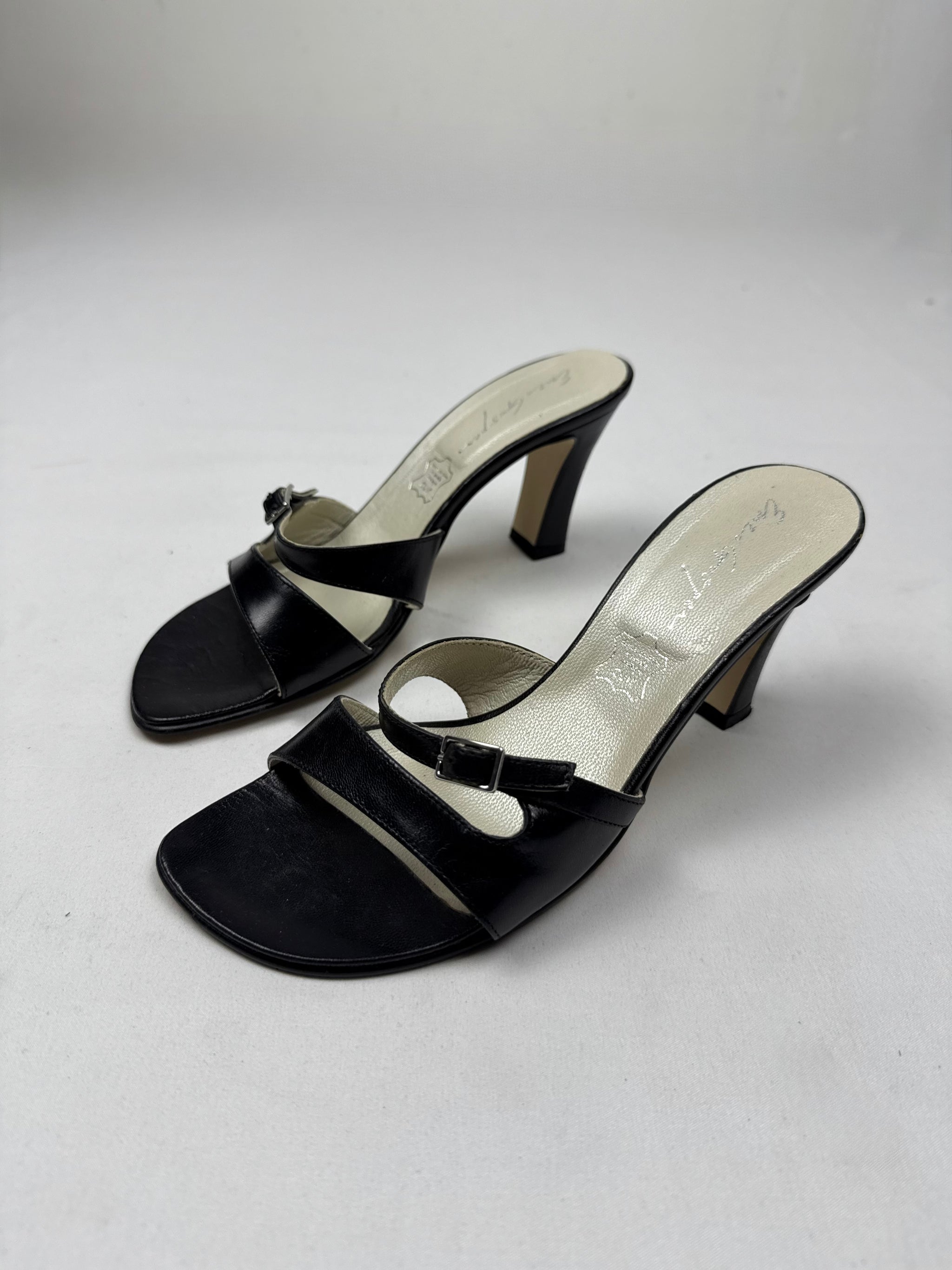 Black real leather mules heels (36)