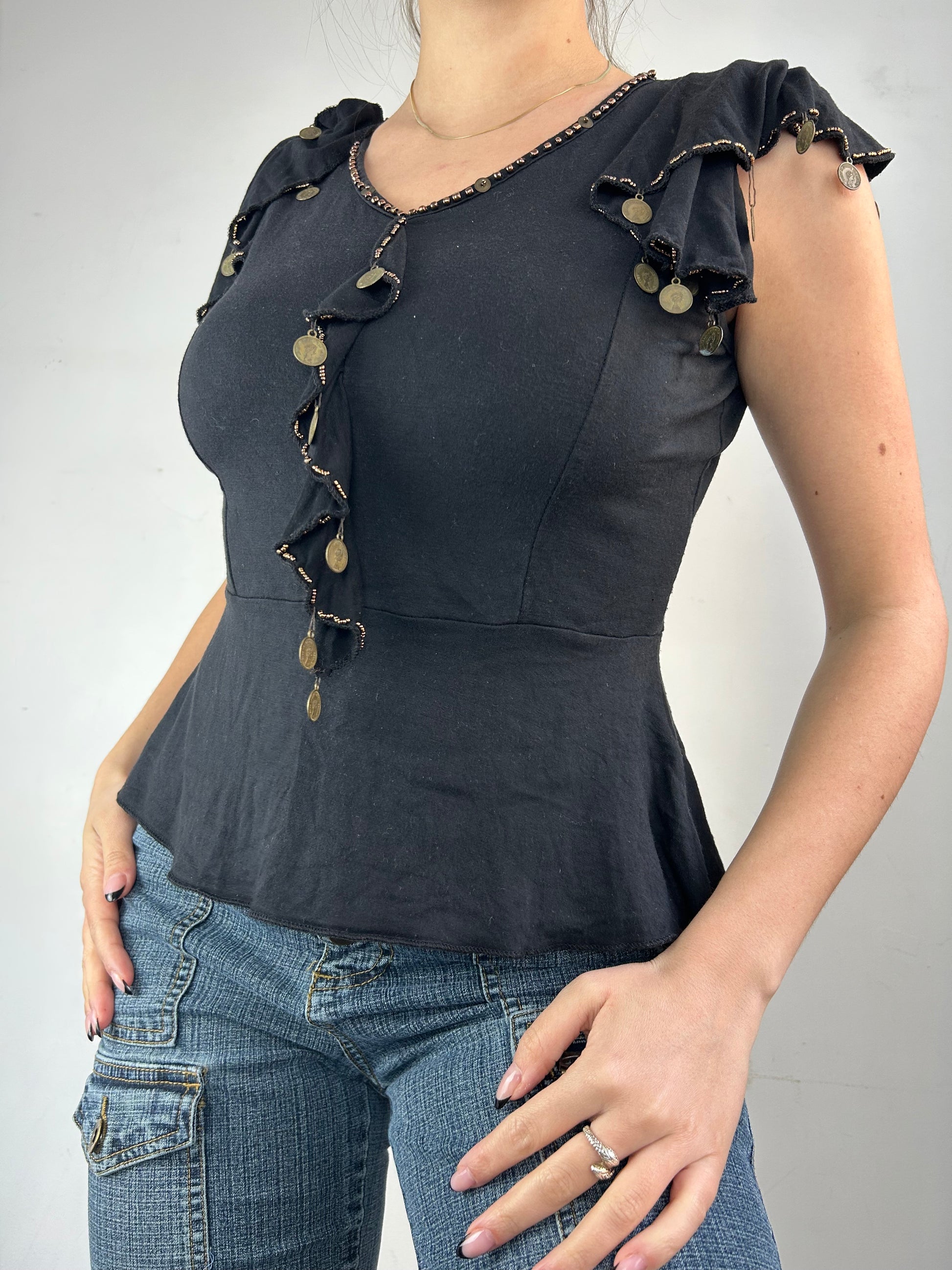 Black pearls cotton tee (S/M)
