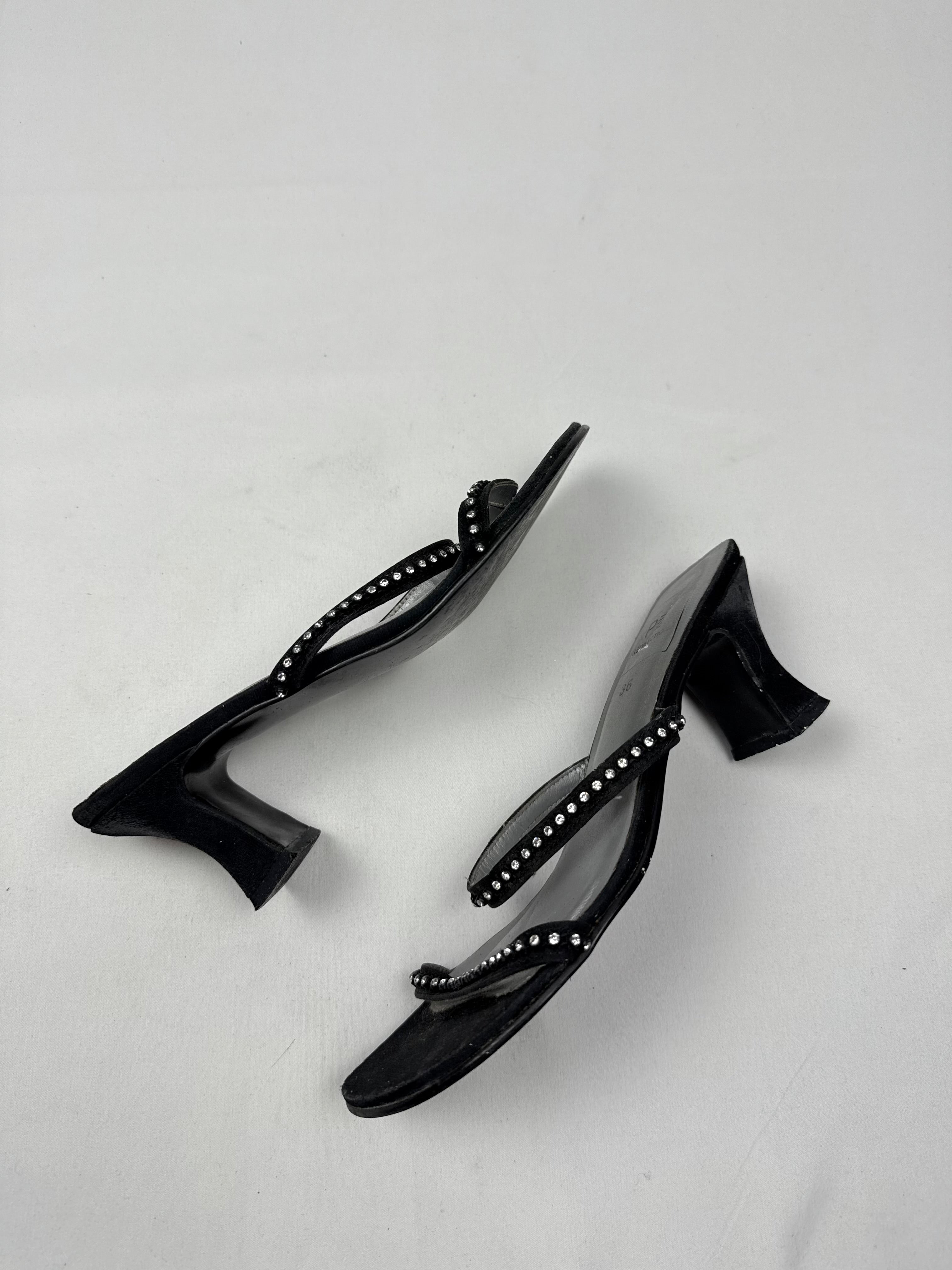 Black rhinestones kitten heels mules (36)