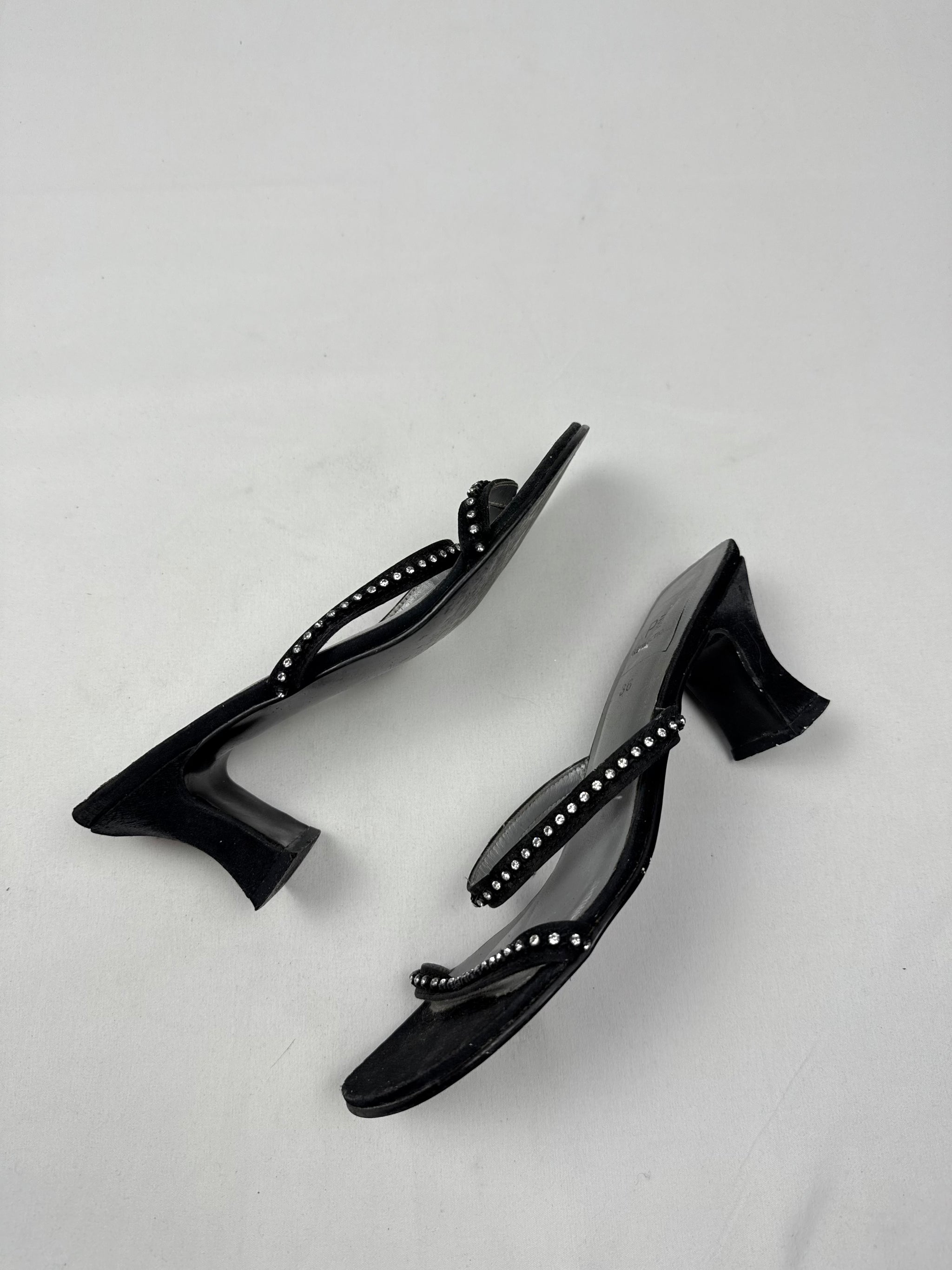 Black rhinestones kitten heels mules (36)
