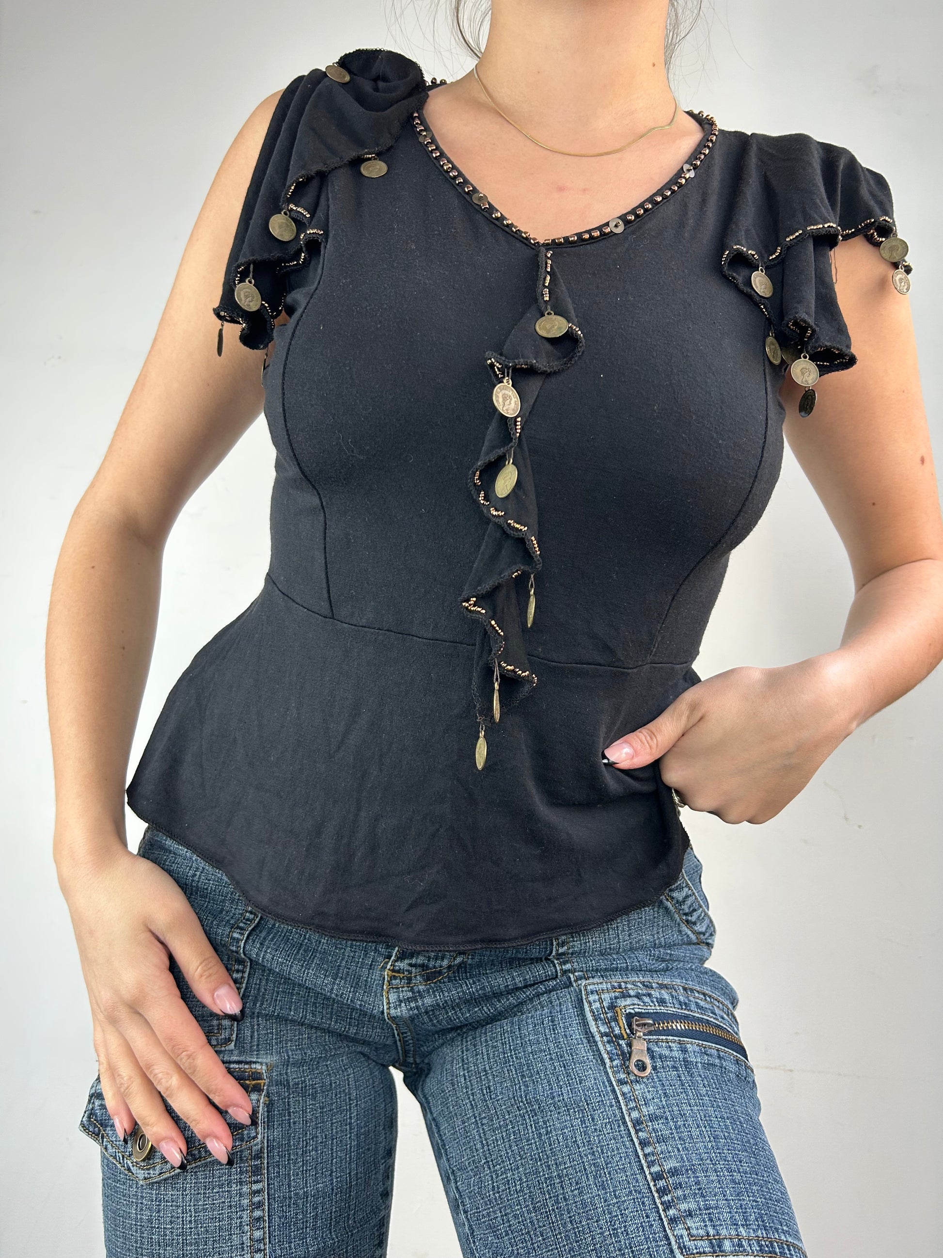 Black pearls cotton tee (S/M)