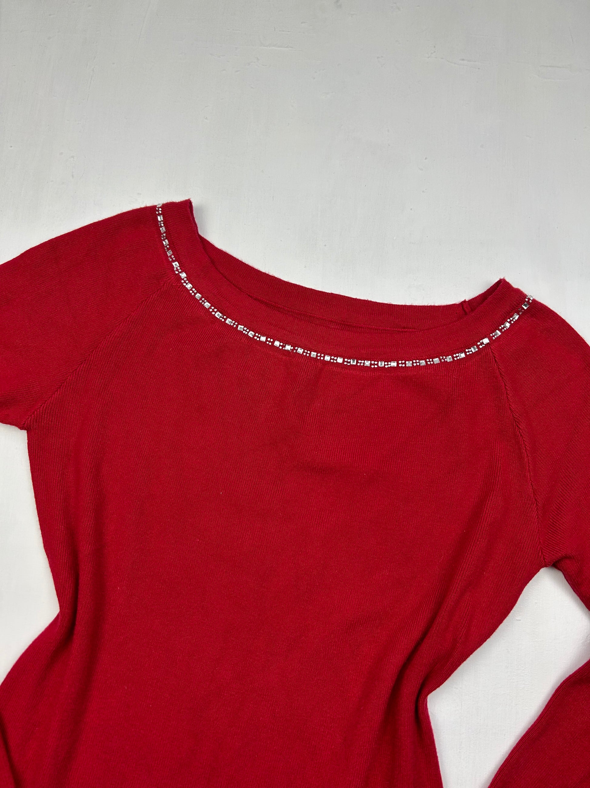 Red bardot strass detail jumper (S)