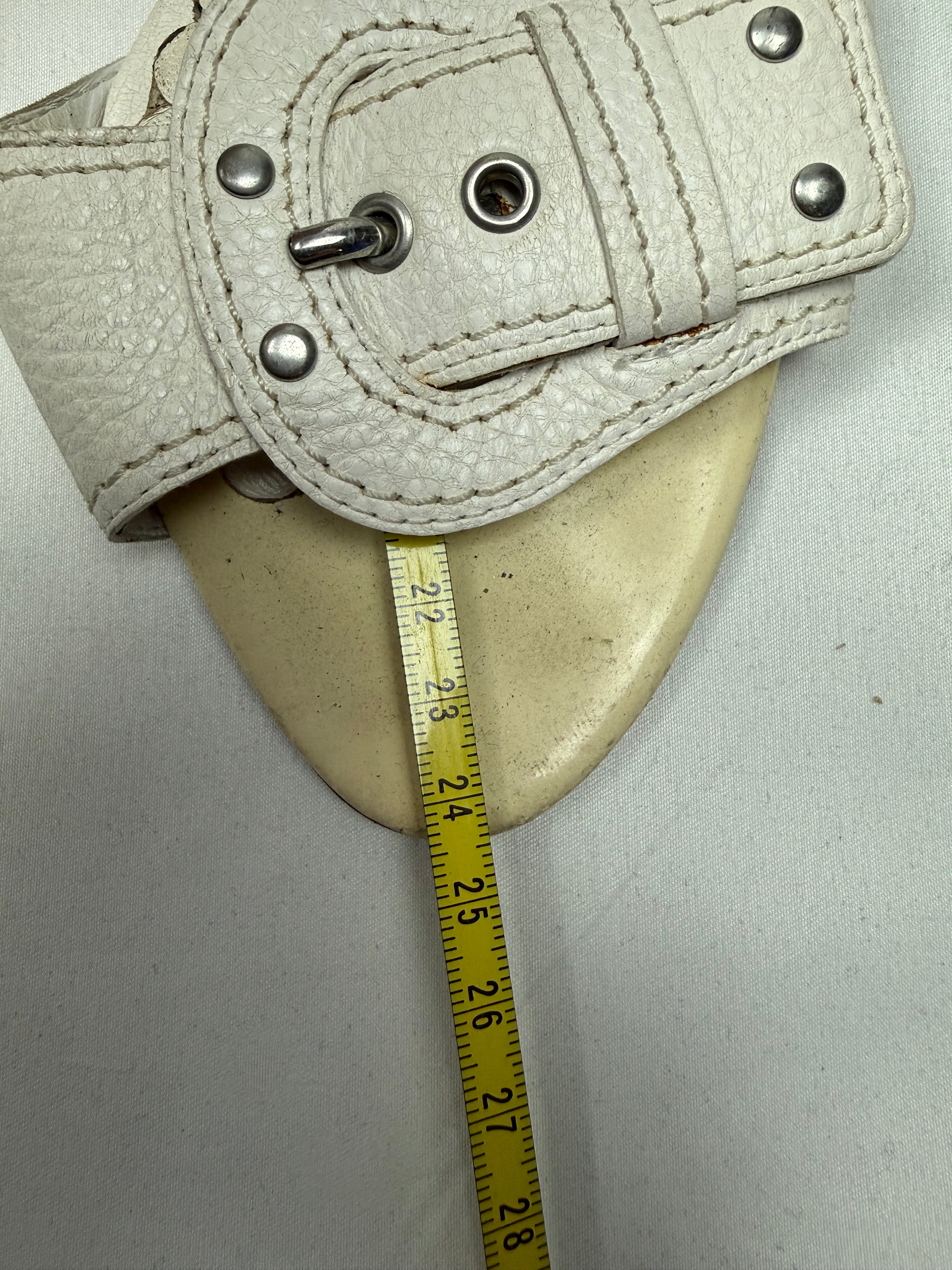 White buckle belt real leather mules (37)