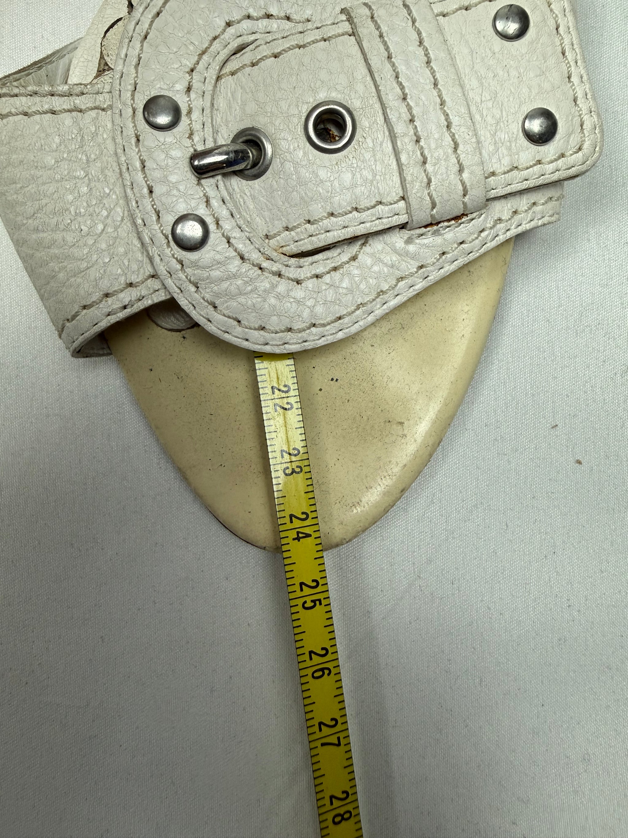 White buckle belt real leather mules (37)