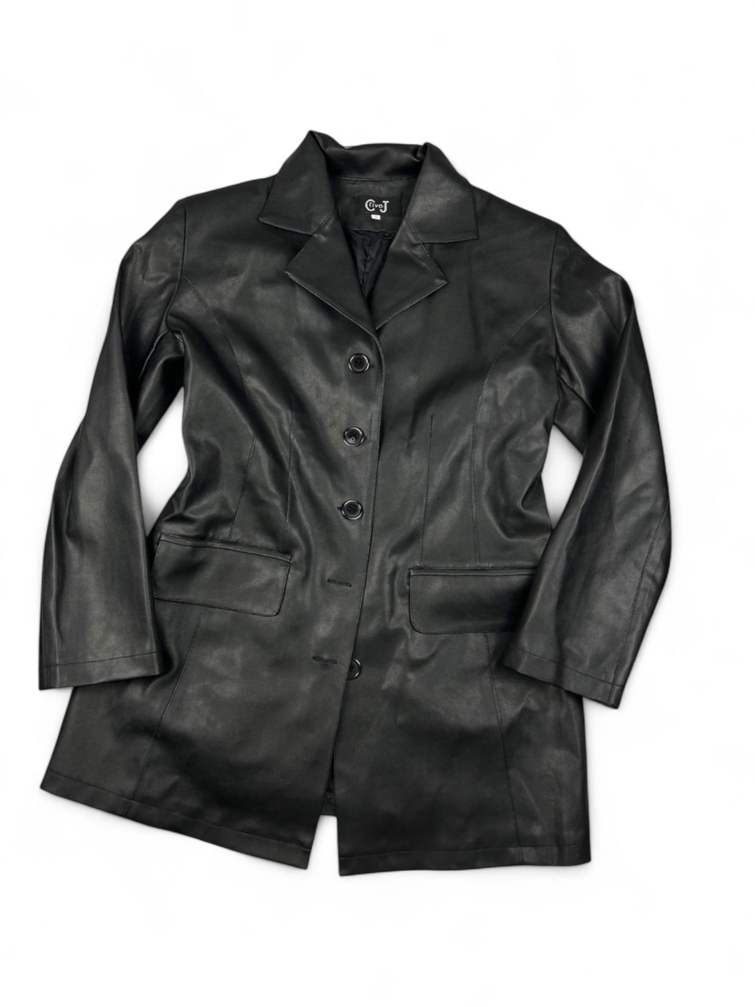 Black pvc leather trench jacket (L)