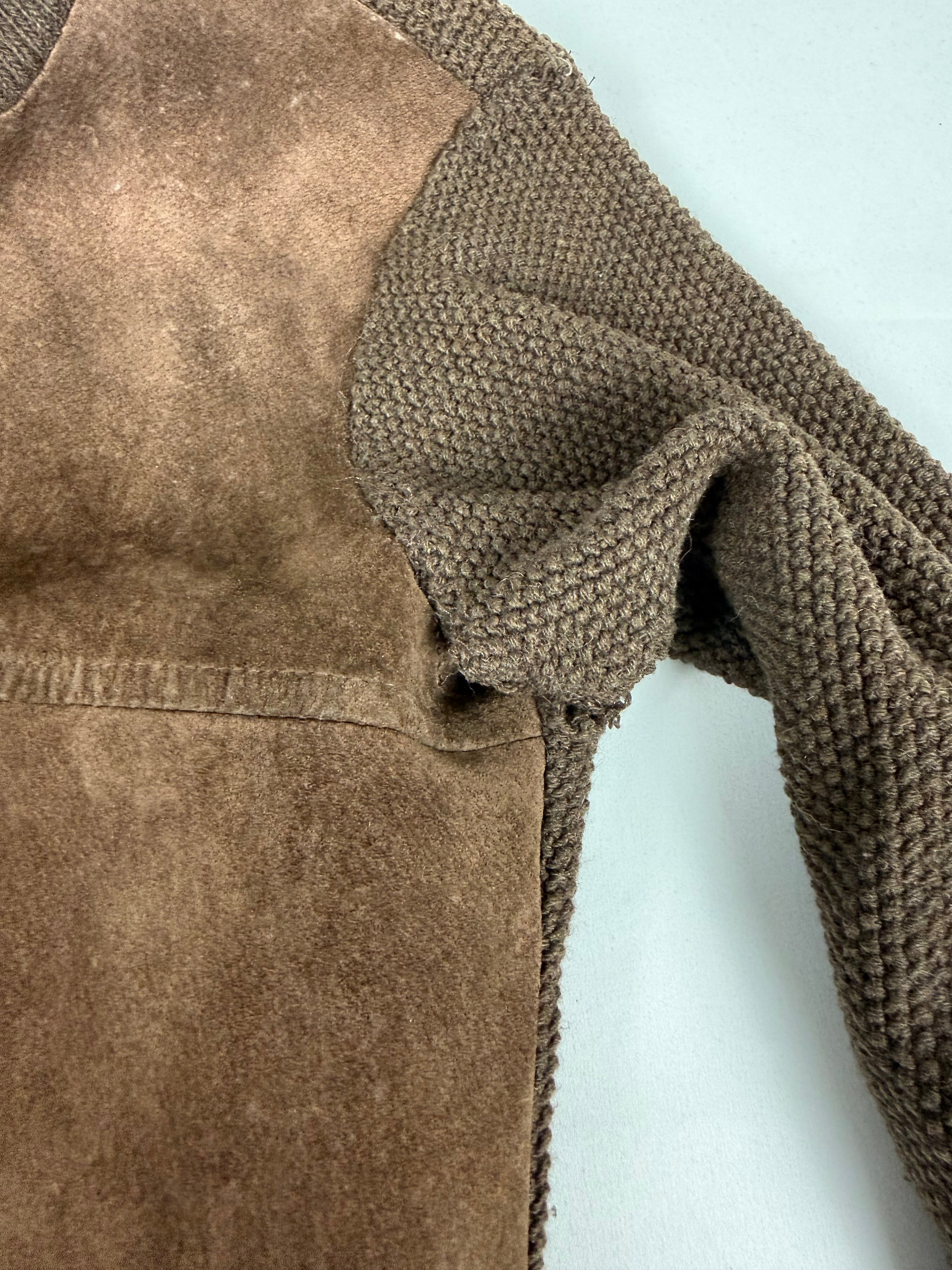 Brown real suede leather bi fabric biker jacket (M/L)