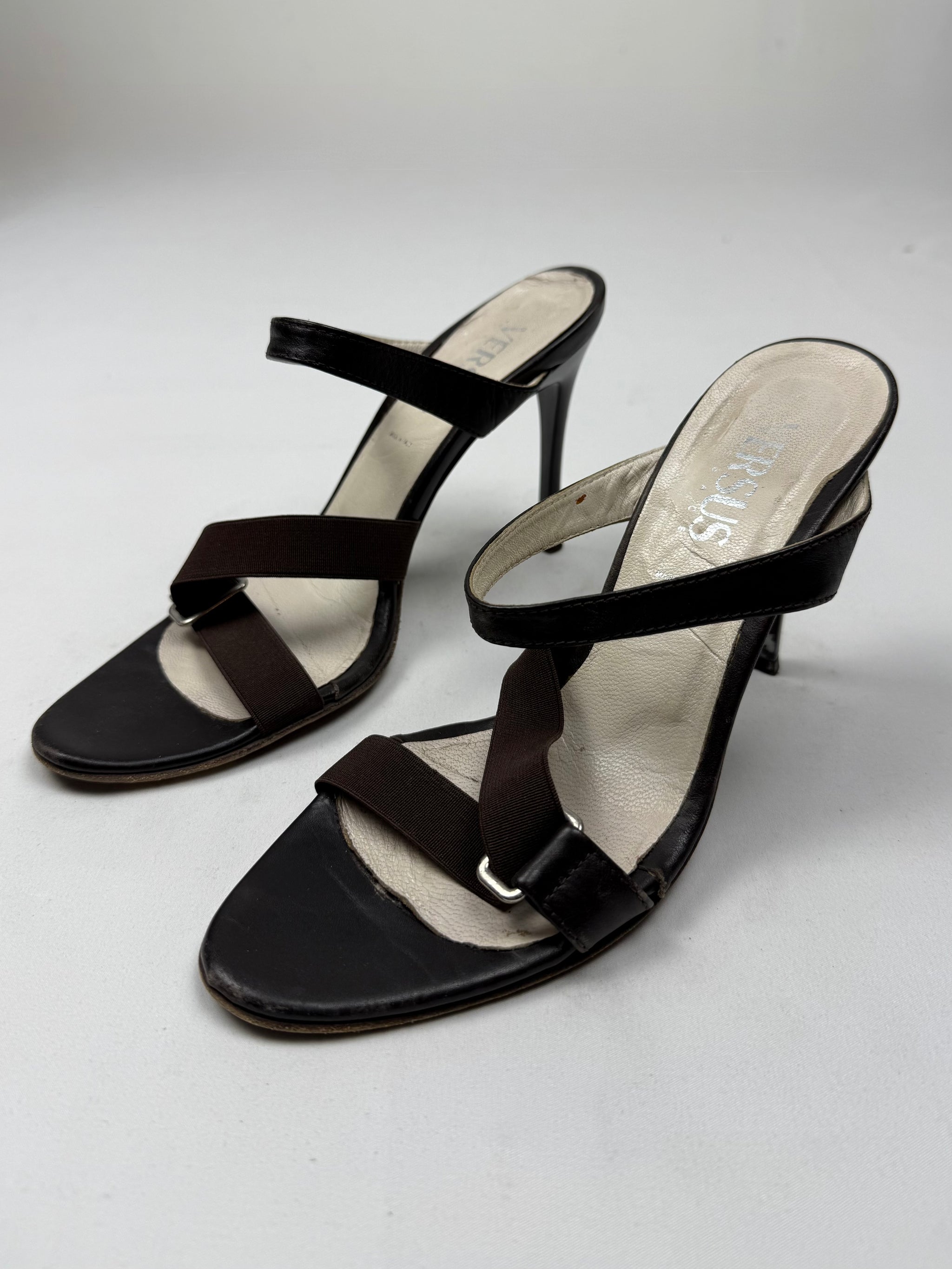 Brown & cream real leather heels mules (38)