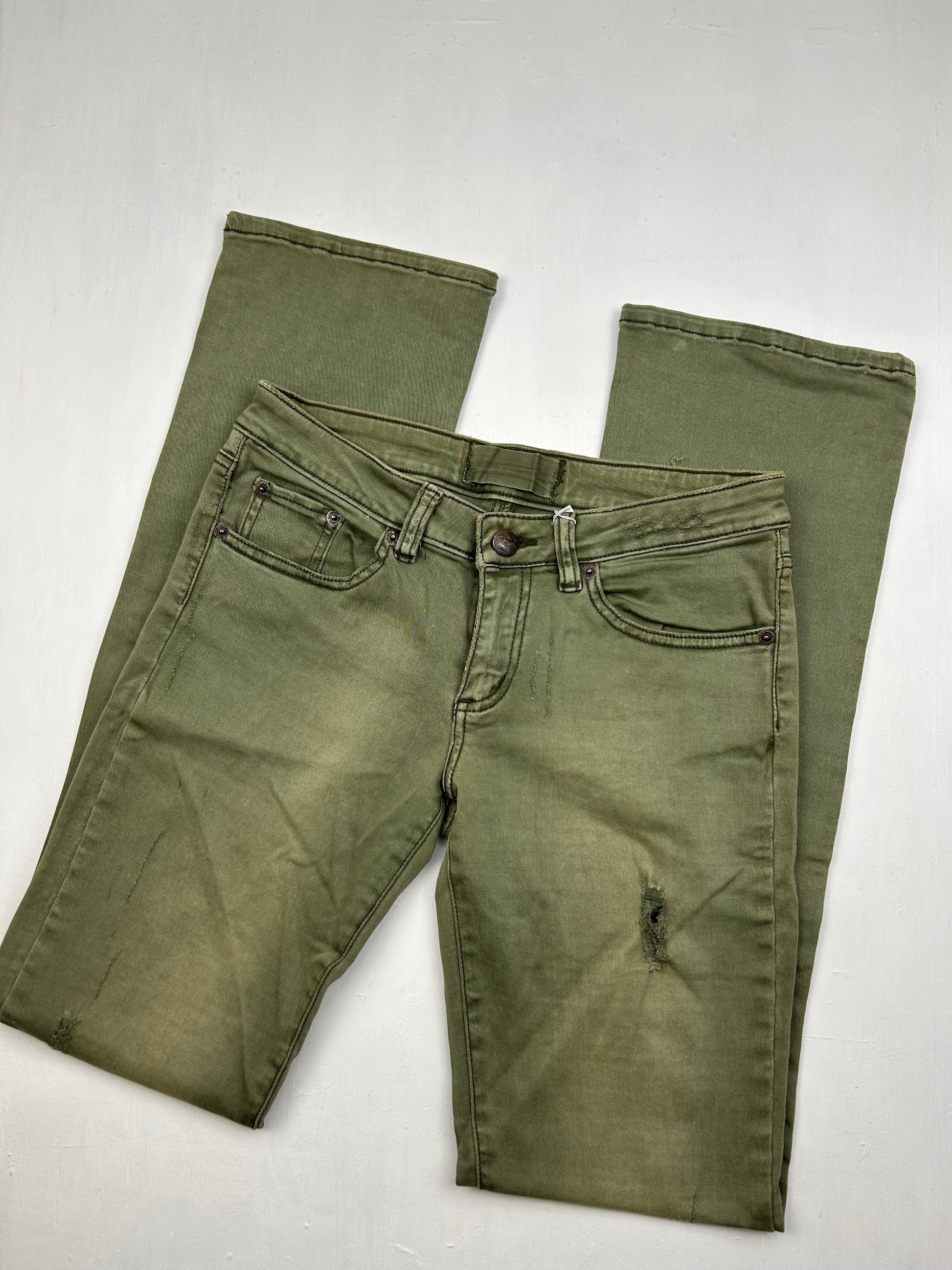 Khaki denim low rise straight legs pants (S)