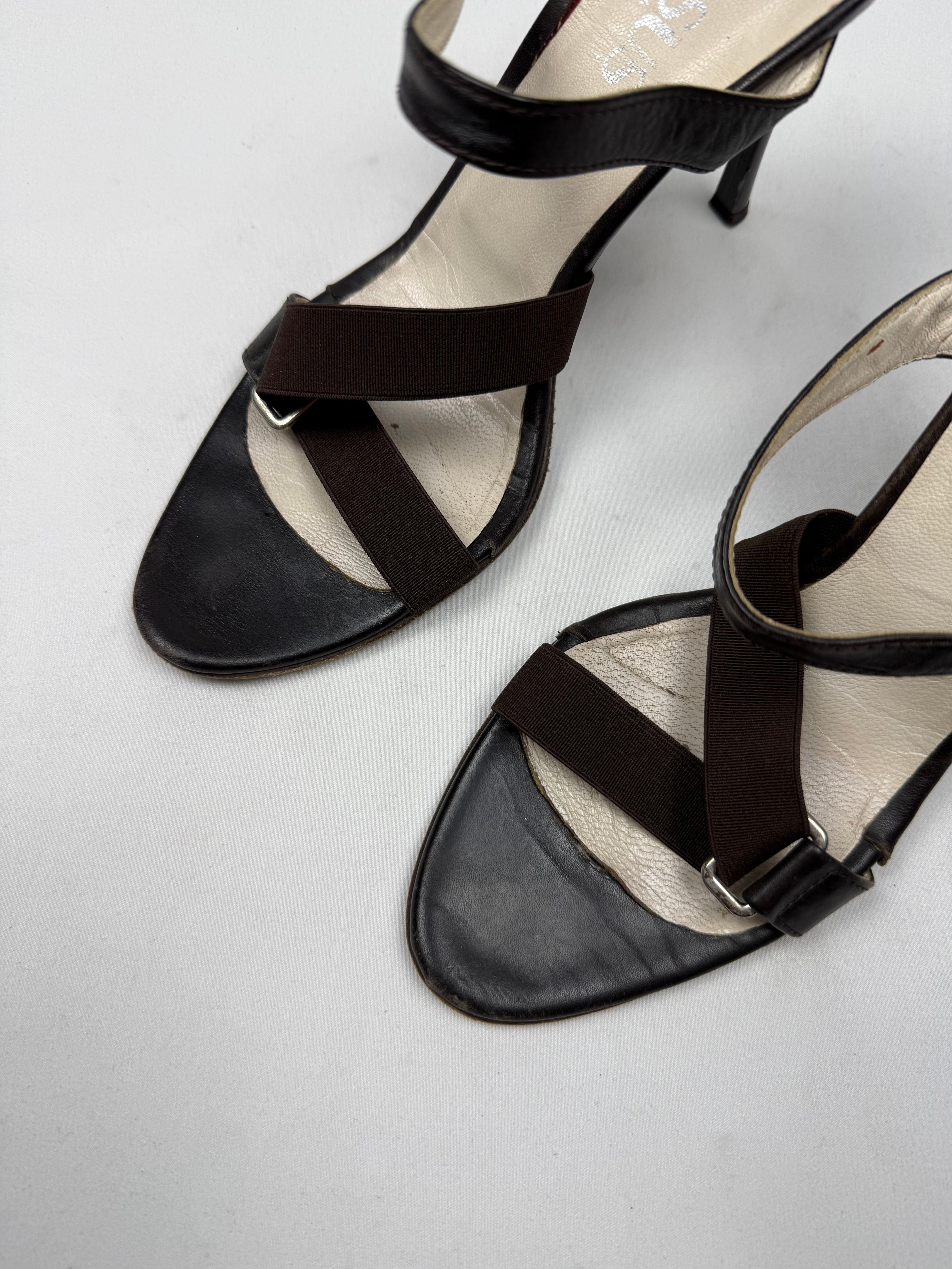 Brown & cream real leather heels mules (38)
