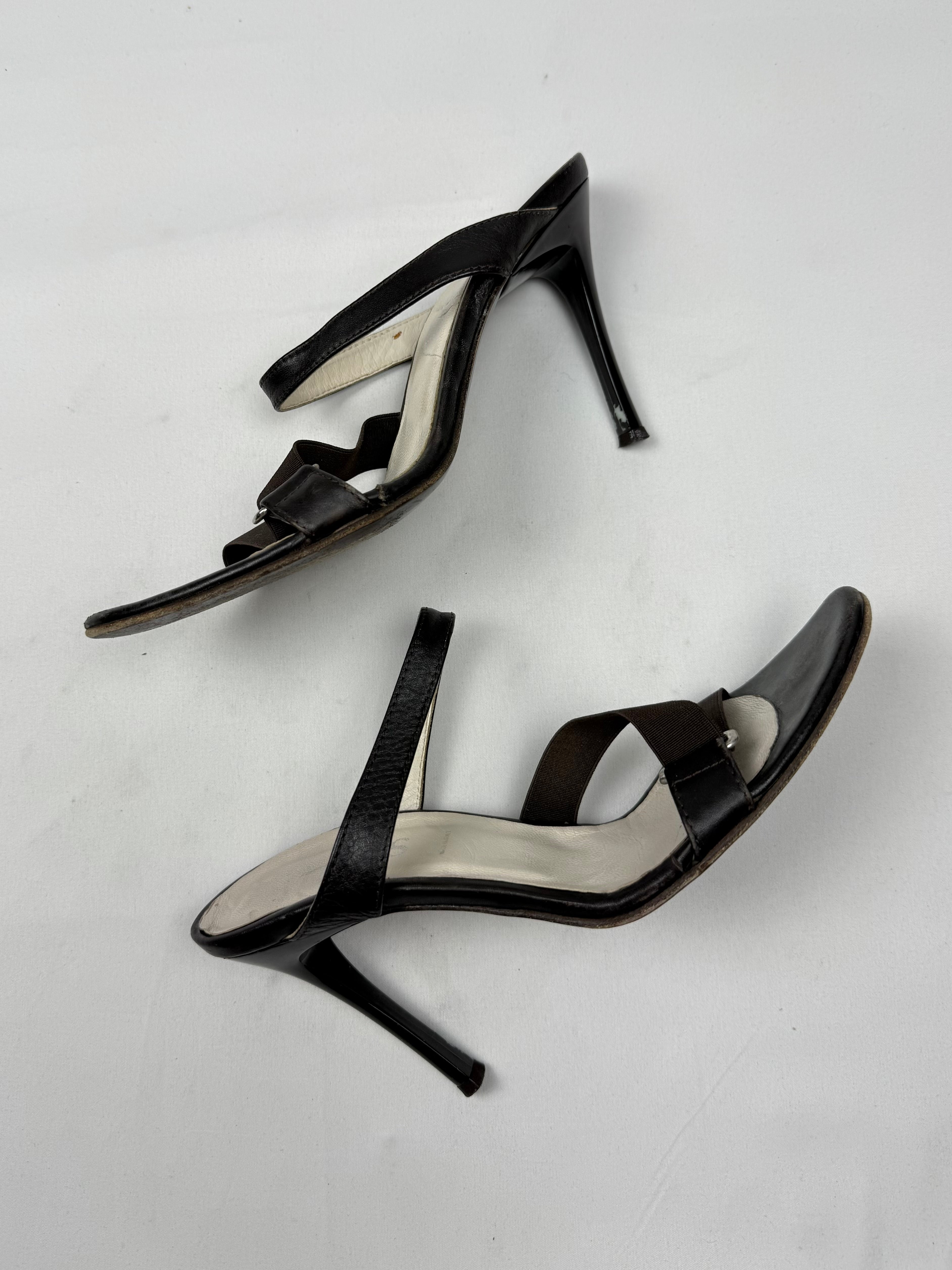 Brown & cream real leather heels mules (38)