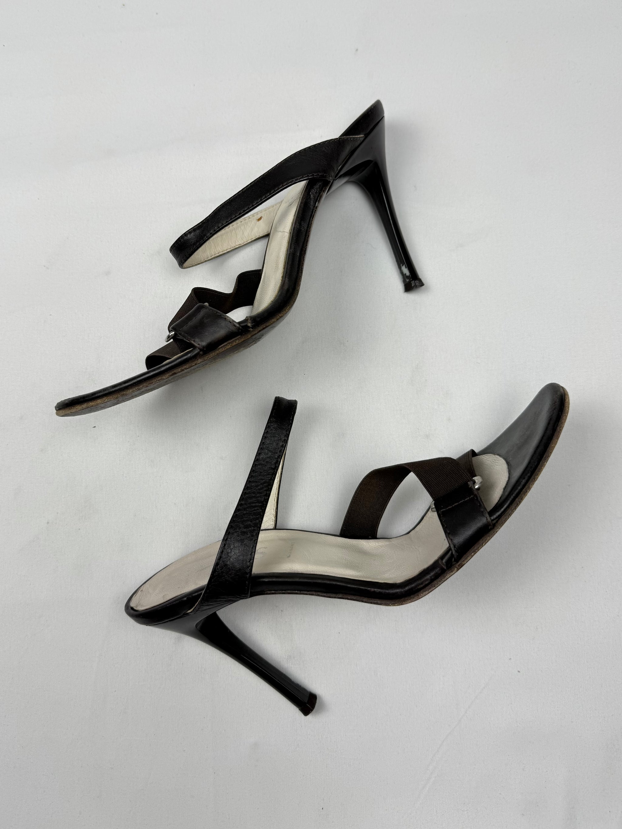 Brown & cream real leather heels mules (38)