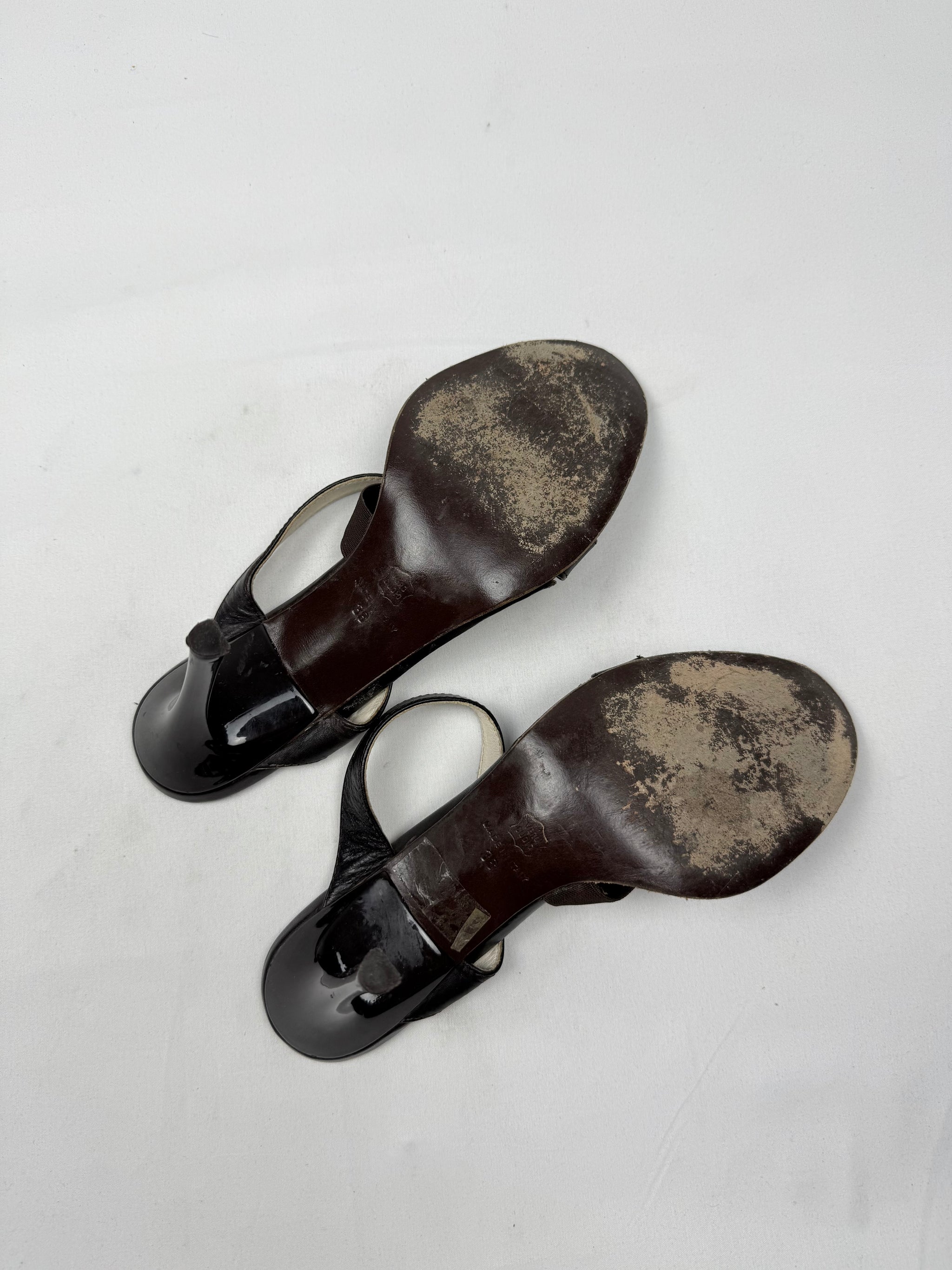 Brown & cream real leather heels mules (38)