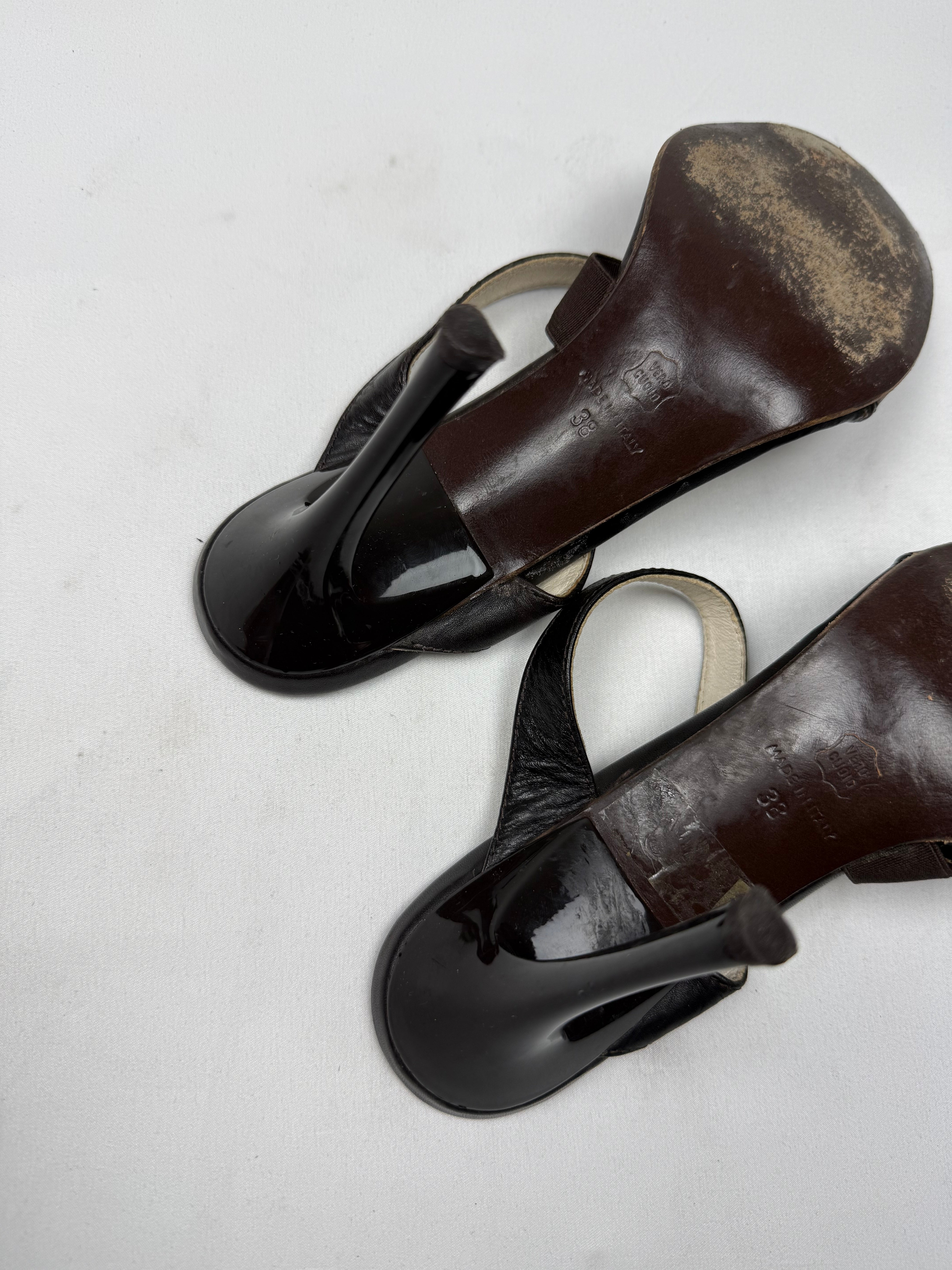 Brown & cream real leather heels mules (38)