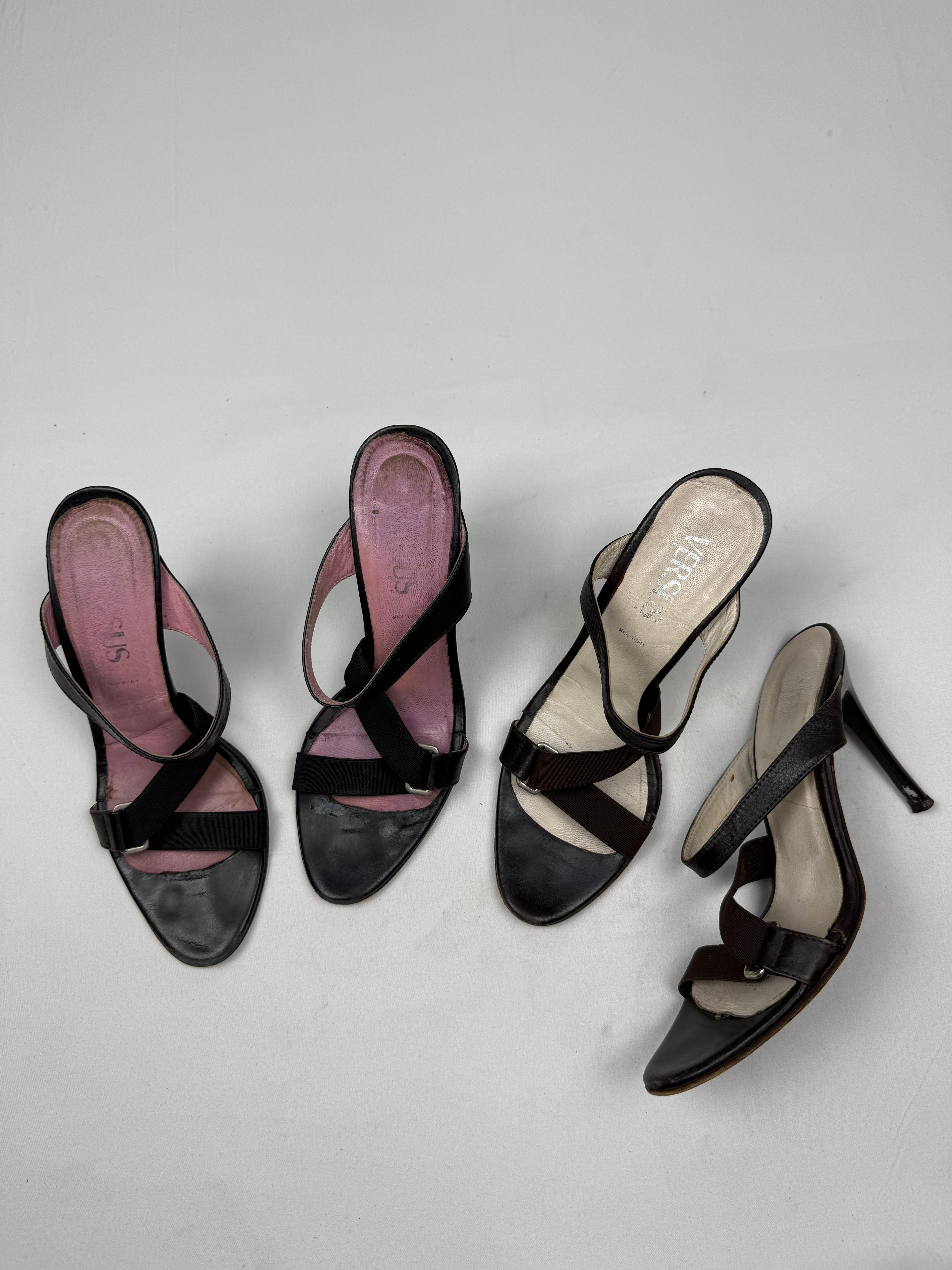 Brown & cream real leather heels mules (38)