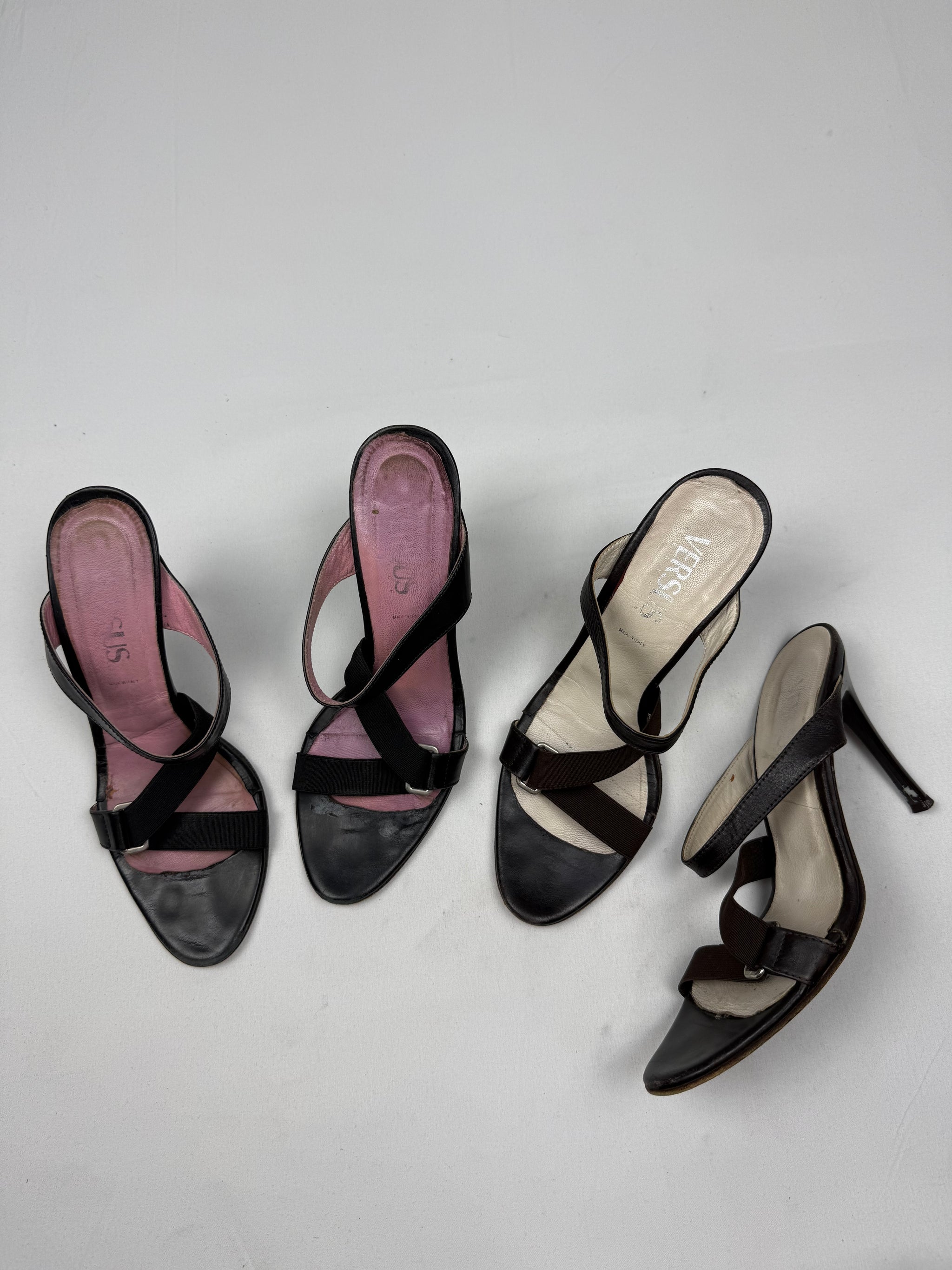Brown & cream real leather heels mules (38)