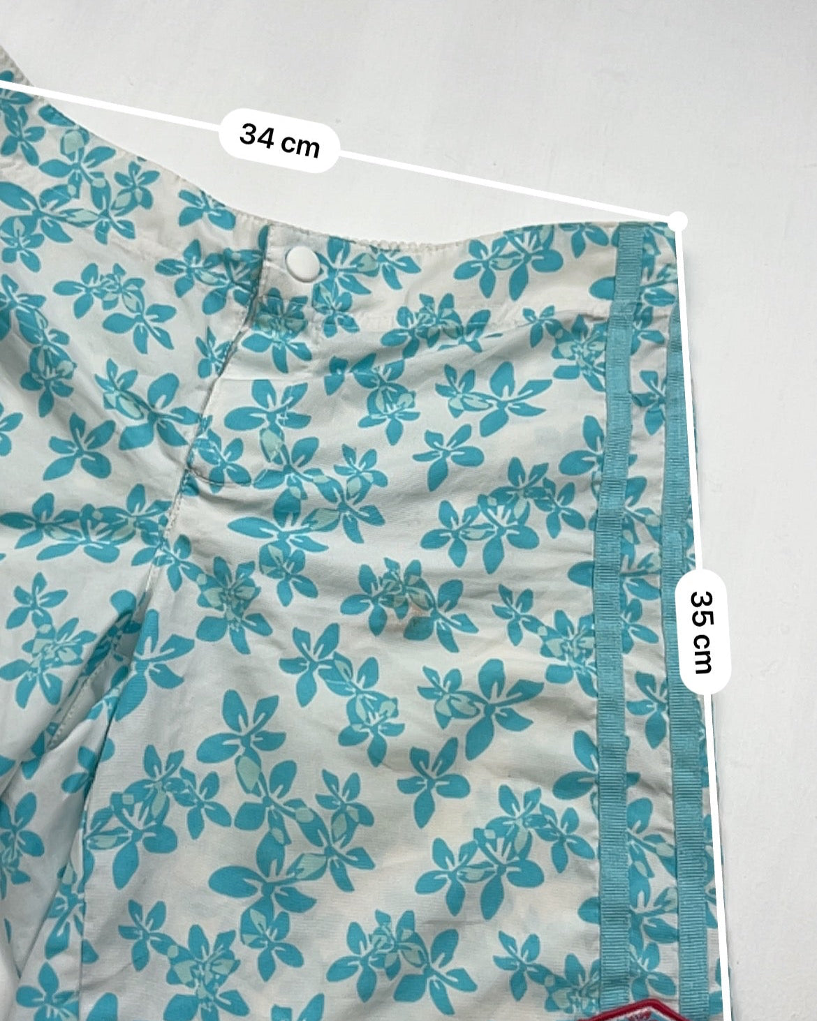 Blue floral print beachwear short (S)