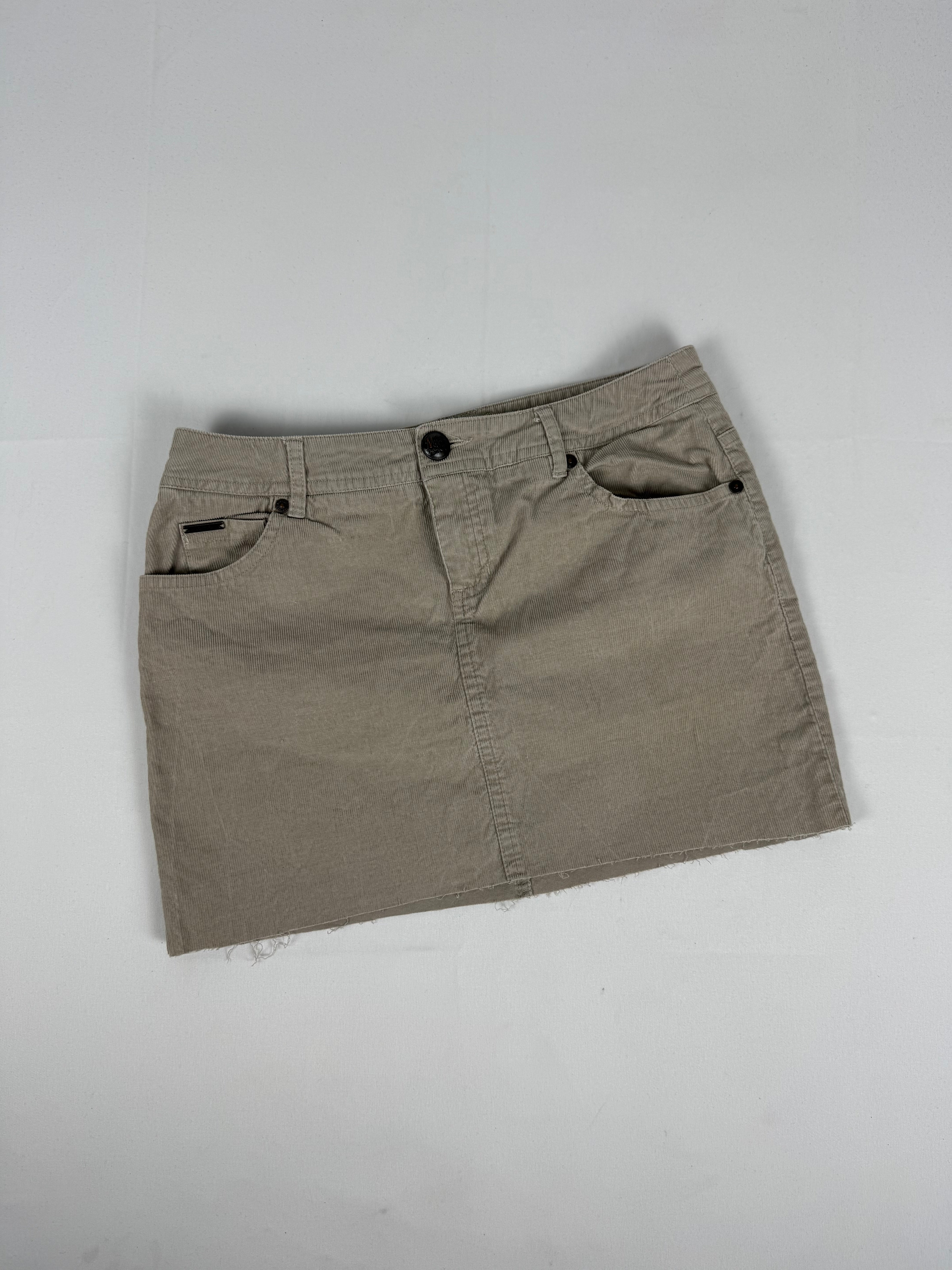 Beige ribbed velvet denim low rise mini skirt (S)