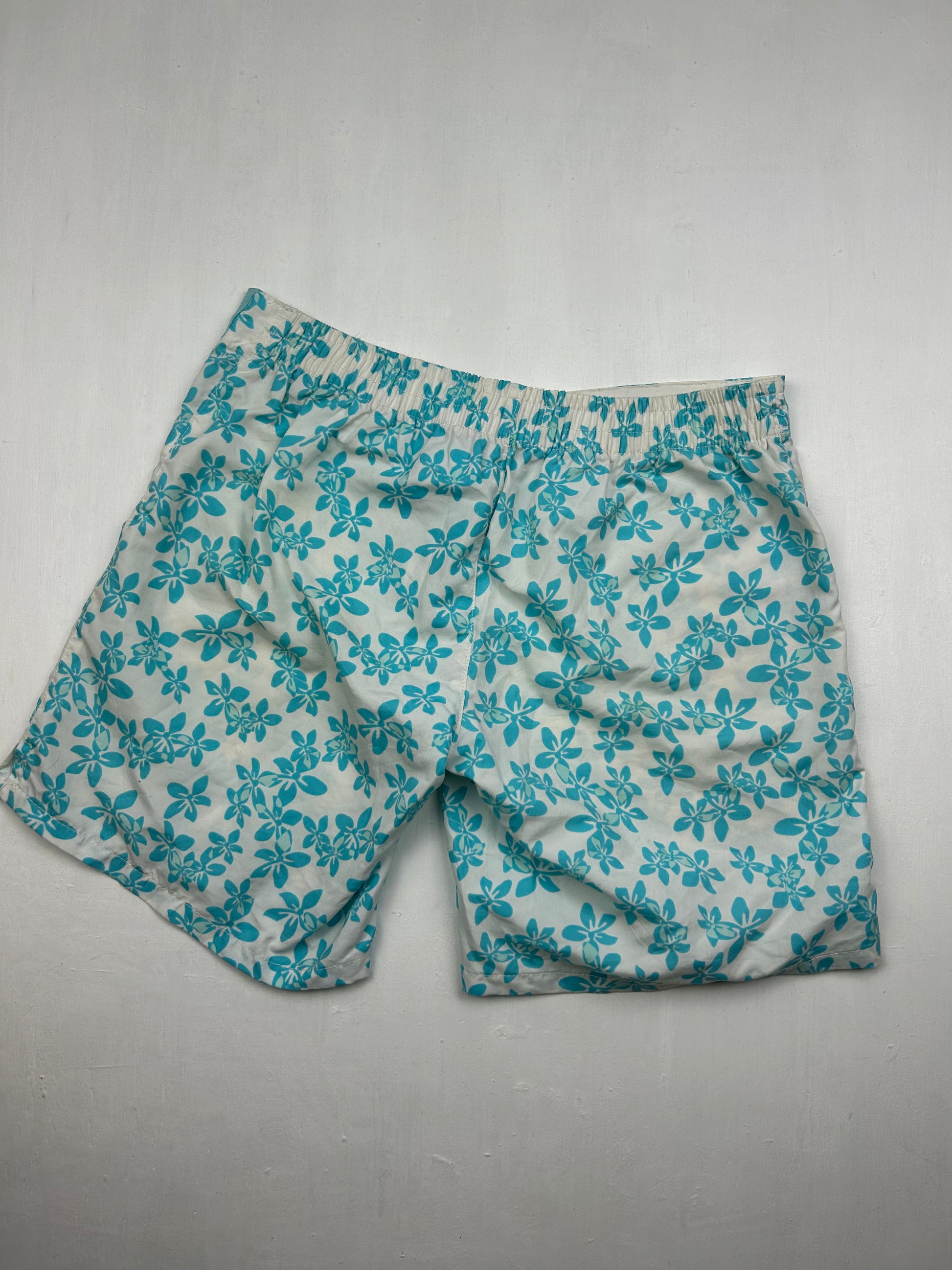 Blue floral print beachwear short (S)