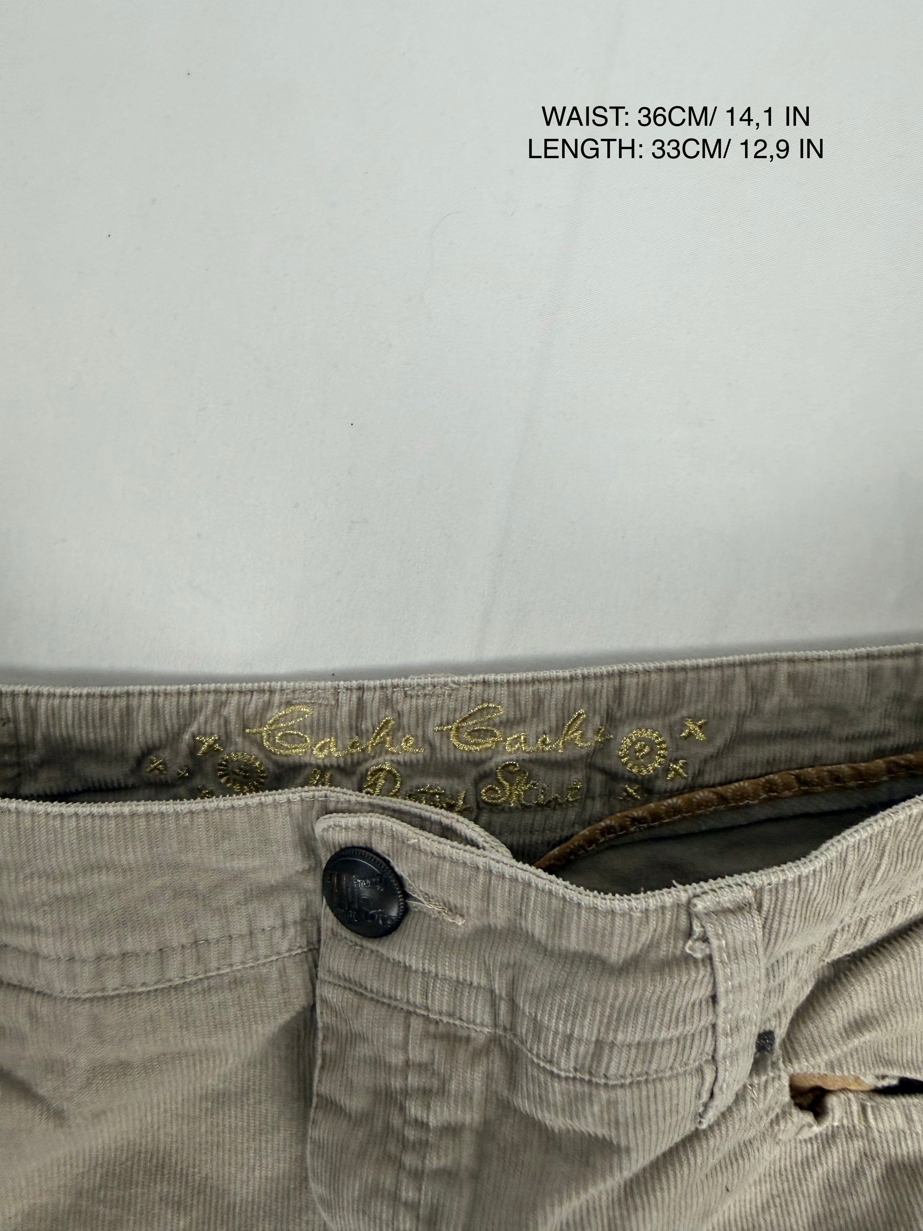 Beige ribbed velvet denim low rise mini skirt (S)