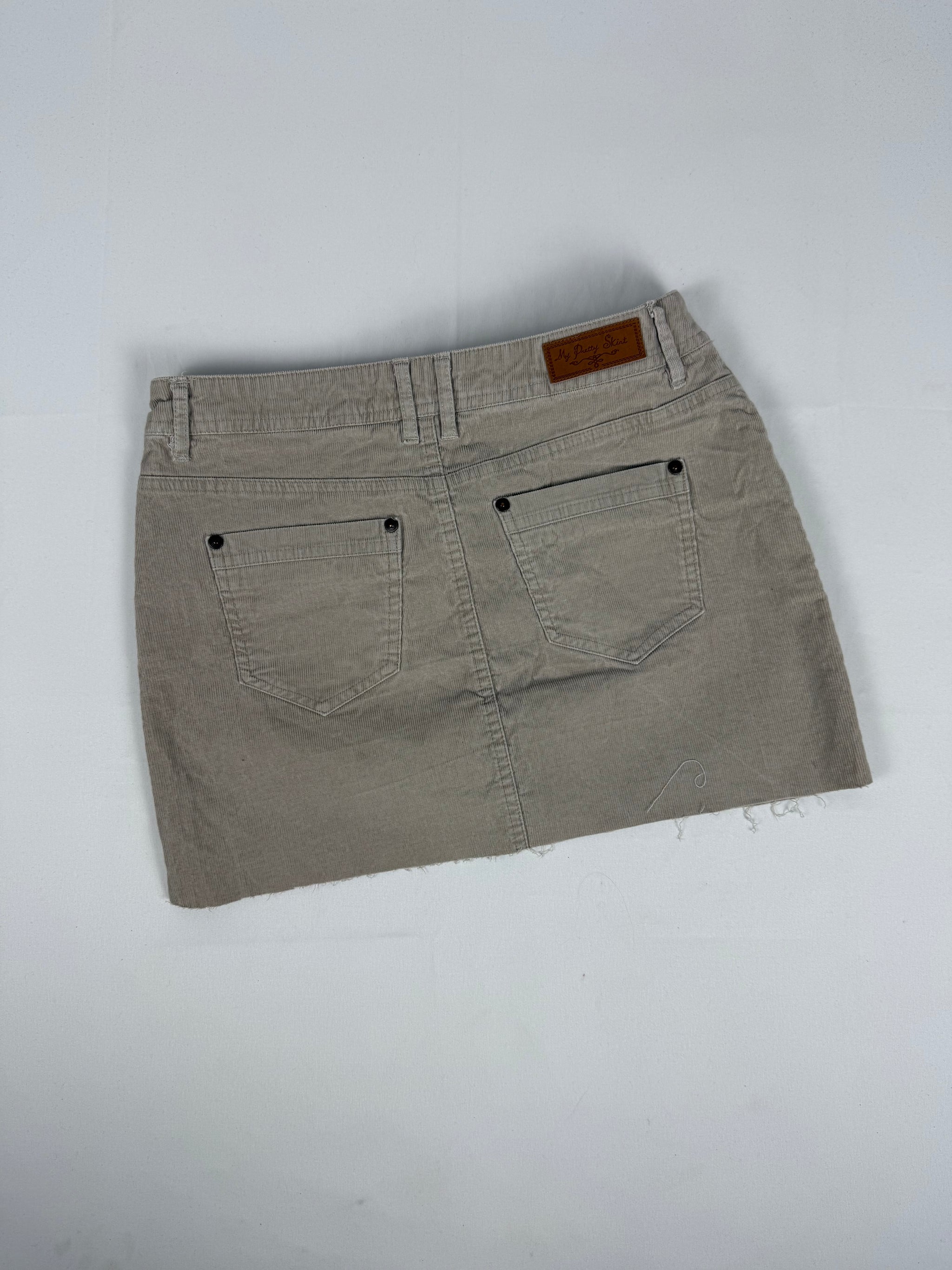 Beige ribbed velvet denim low rise mini skirt (S)