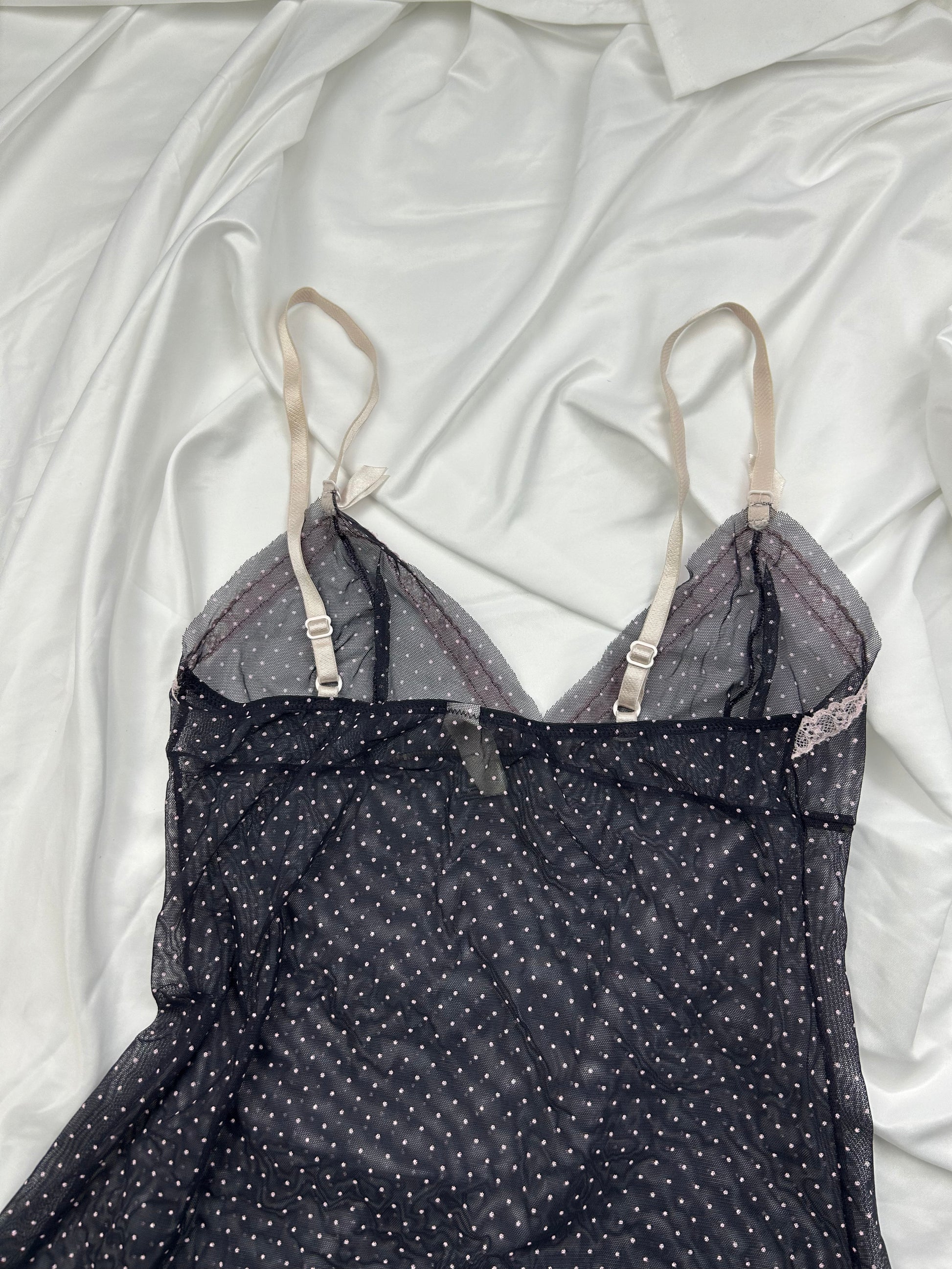 Purple polka dots mesh babydoll cami top (S/M)