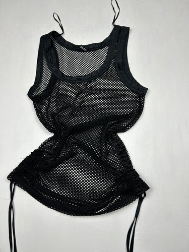 Black fishnet ruched tank top (S/M)