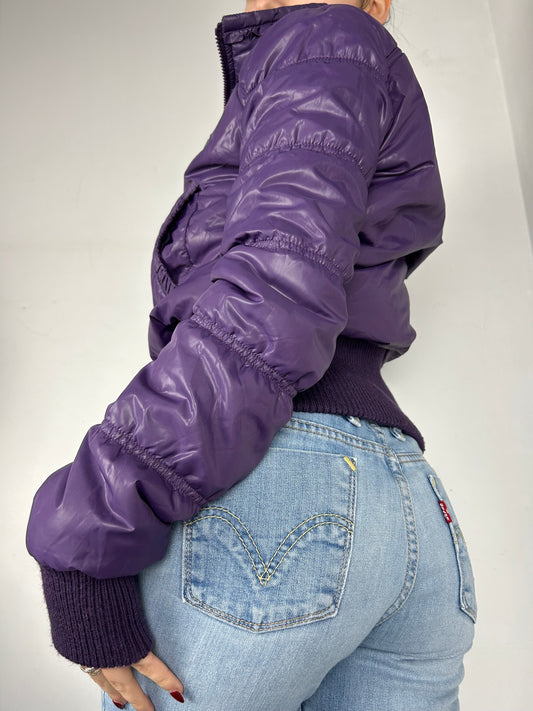 Purple zip up puffer jacket (S/M)