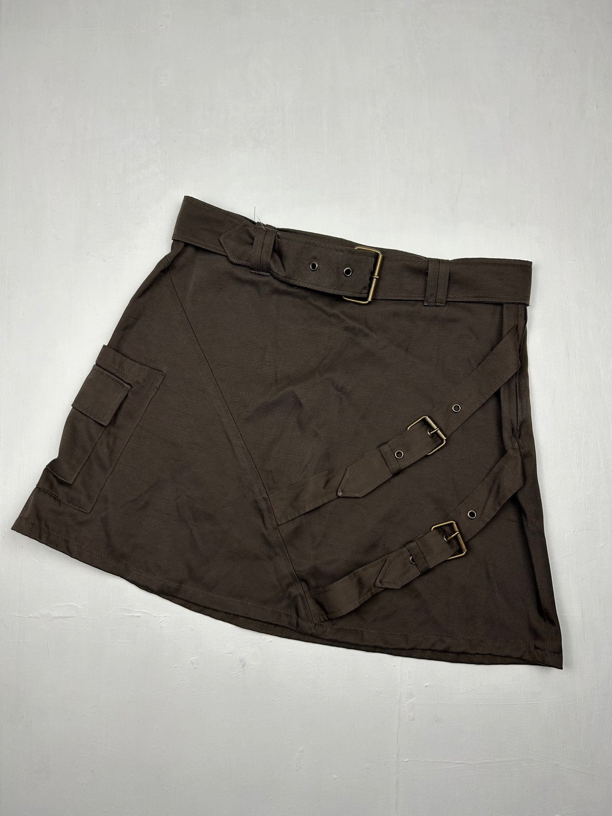 Brown low rise belts cargo mini skirt (S/M)